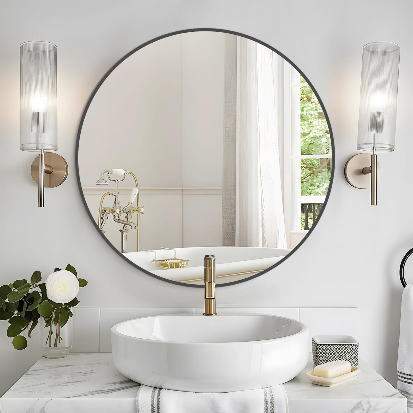 WallBeyond Round Wood Mirror 24 inch Circle Wall Mirror for Bathroom Round Wall Mirror for Wall Decor, Vanity, Entryway Living Room (Natural)