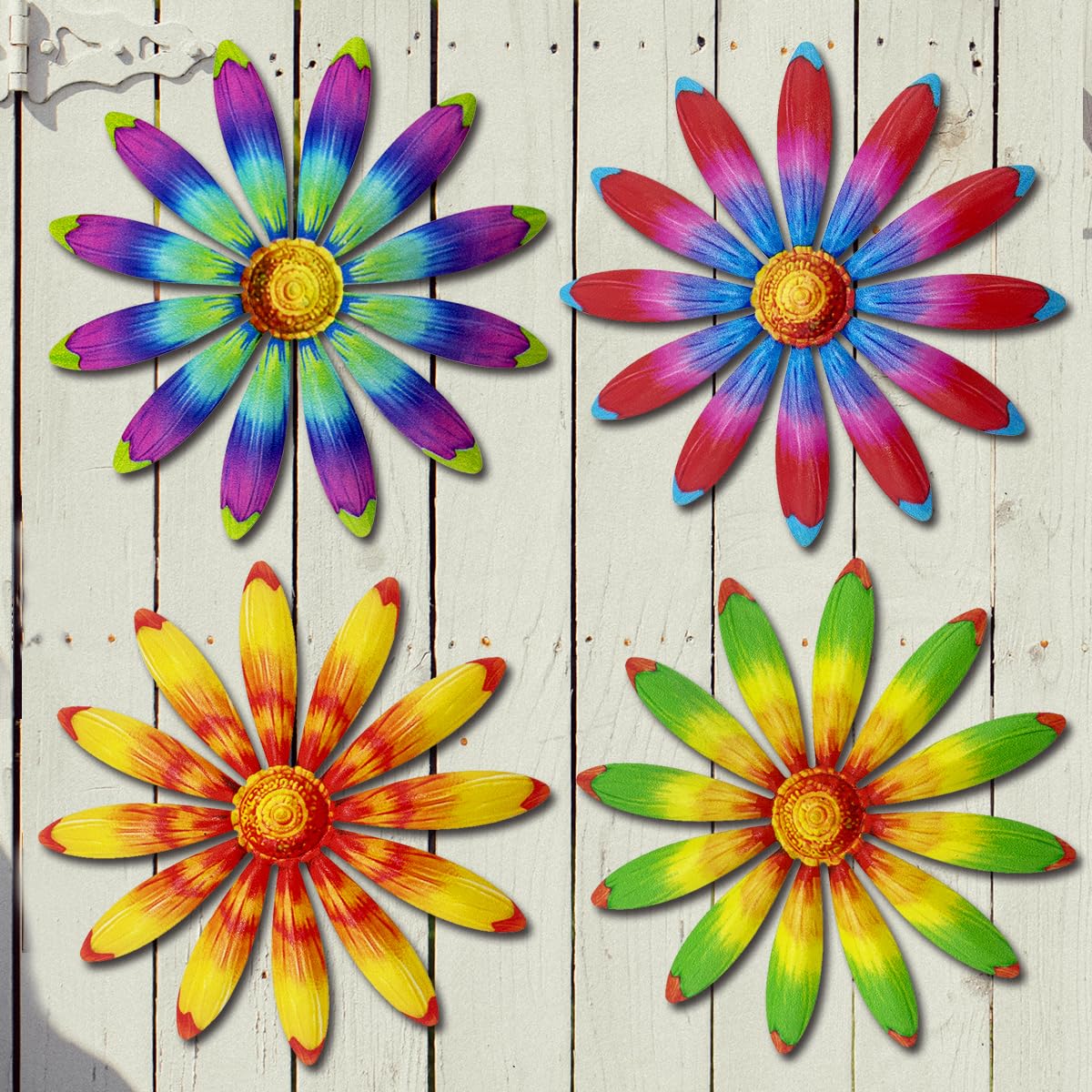 Giyyomtr Metal Flowers Wall Decor - 4pcs 6.2'' Metal Wall Art Hanging Decorations for Outdoor Fence Garden Yard Patio Exterior Home Wall Decor