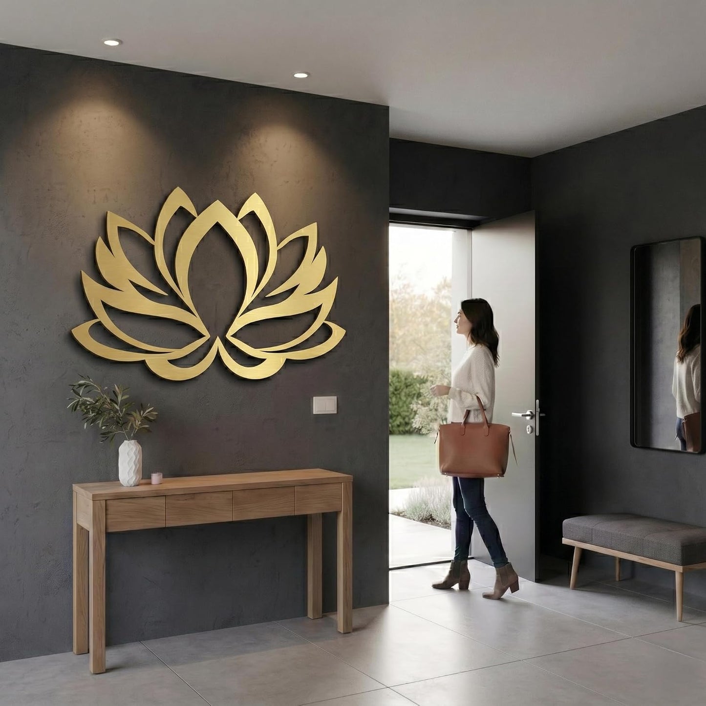 DEKADRON Metal Wall Art - Lotus Flower - 3D Wall Silhouette Metal Wall Decor Home Office Decoration Bedroom Living Room Decor Sculpture (Gold, 30" Wx20 H / 75x50cm)