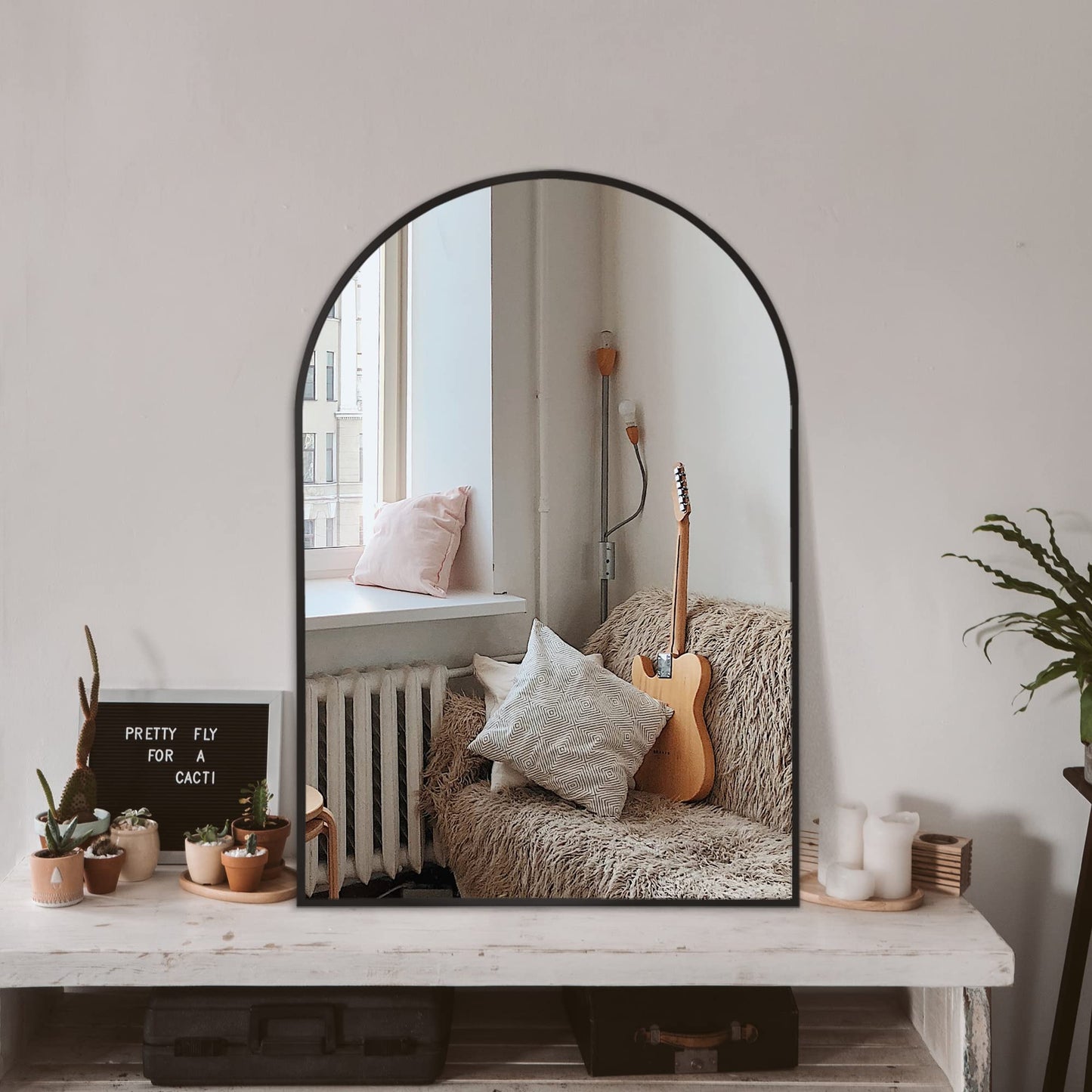 Arched Full Length Mirror, 56"x15" Standing Body Mirror for Wall, Gold