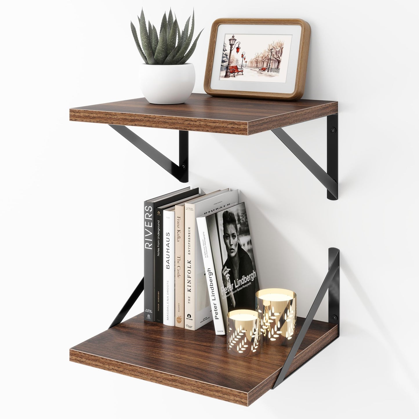 Acovy Deep Floating Shelves Wall Mounted, 36"x12" Black Wall Shelves with Brackets Set of 2 for Bedroom, Living Room, Bathroom, Kitchen, Office - Storage & Display Shelf for Decor, Books, Plants