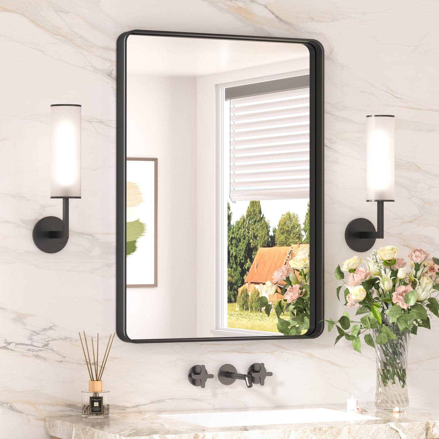 Keonjinn 20 x 30 Inch Brushed Nickel Bathroom Mirrors for Over Sink