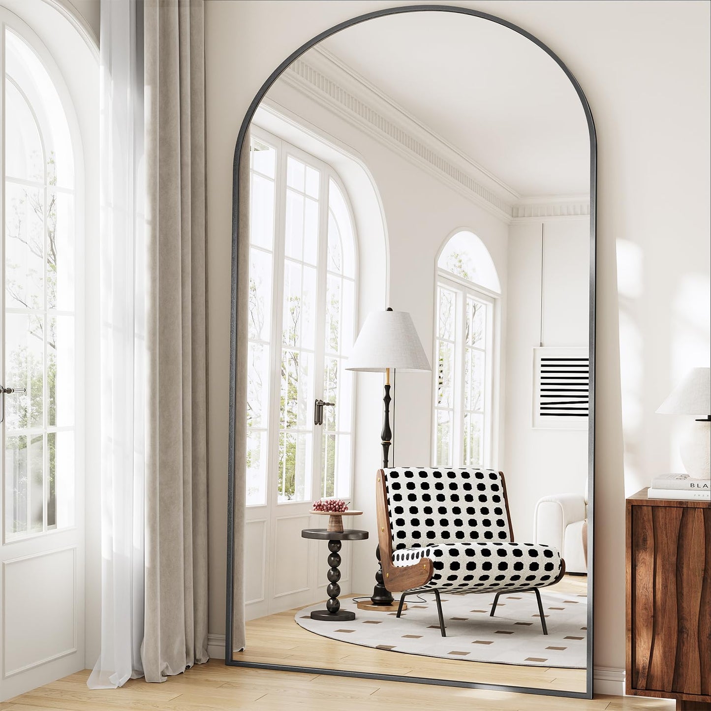 57" x 20" Arched Full Length Mirror - Wall Mounted/Floor Mirror Aluminum Alloy Frame Full Body Mirrors for Bathroom Living Room Bedroom and Entryway,Black