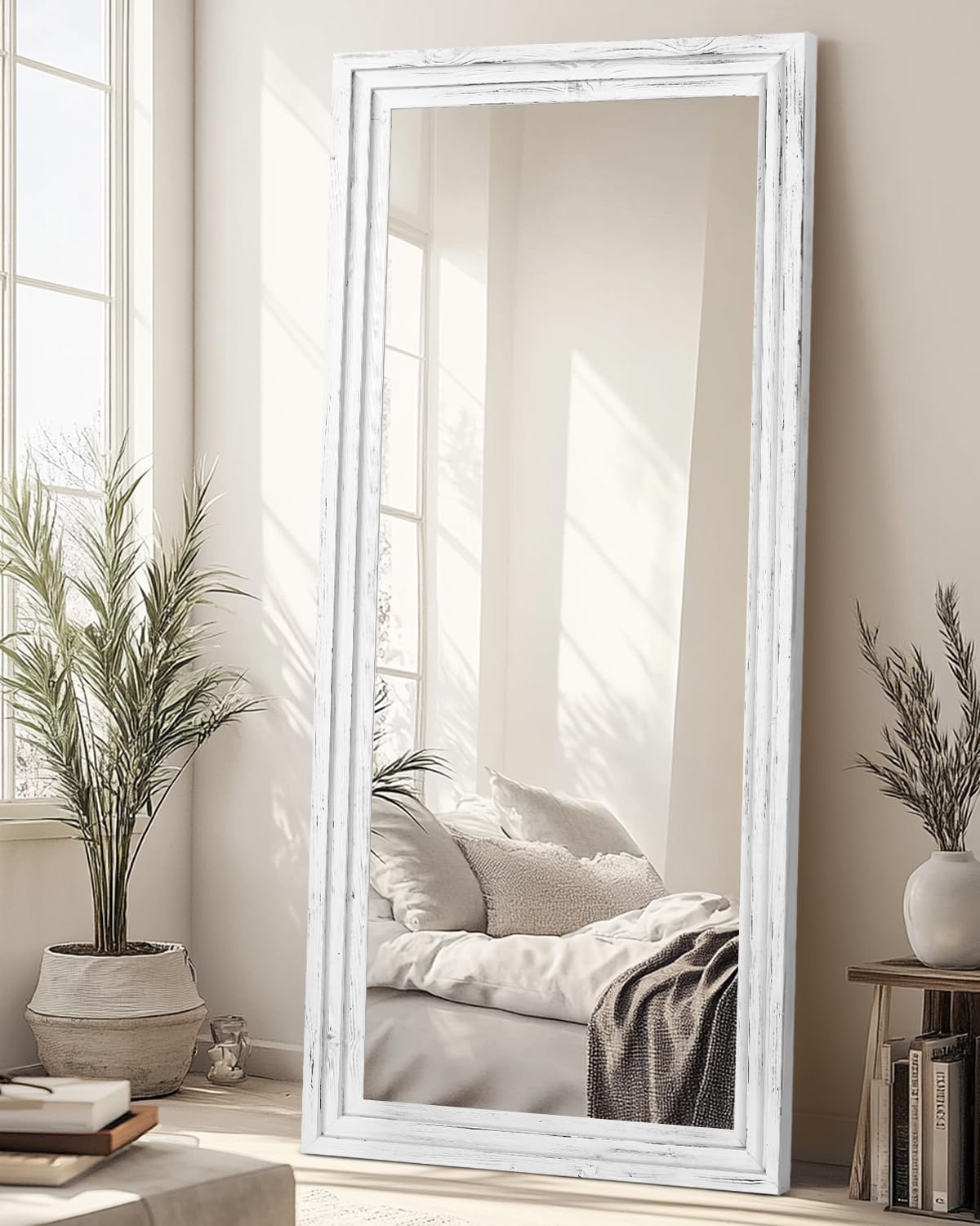 48x16in Oval Full Length Mirror Solid Wood Frame, Brown