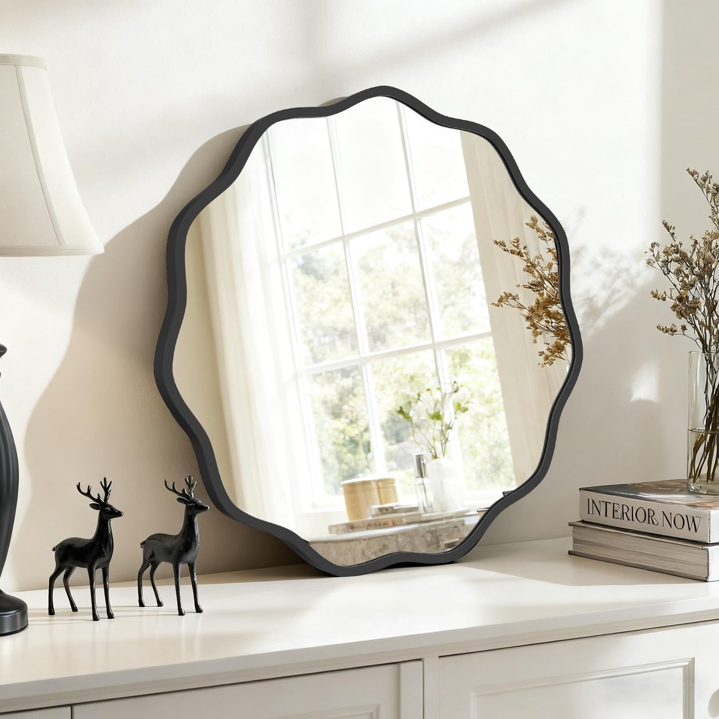 HOMECOOKIN 24" Wavy Round Wall Mirror, Gold Scalloped Circle Mirror Edge Round with Metal Frame, Modern Decorative Hanging/Leaning Mirrors for Bathroom, Hotels, Hallway, Entryway, Vanity, Office