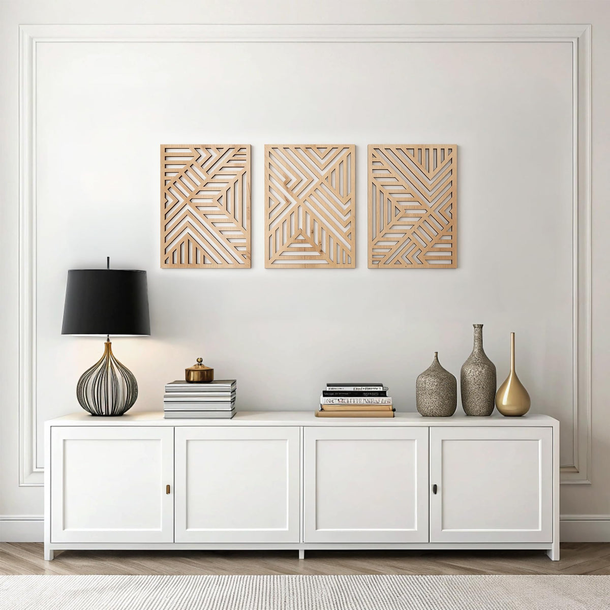 qmmp Modern Wooden Wall Sculptures - Set of 3 - Home Decor Accent - Large Wall Art for Living Room, Bedroom, Office - Easy Installation (Walnut, Large - Tree Leaves)