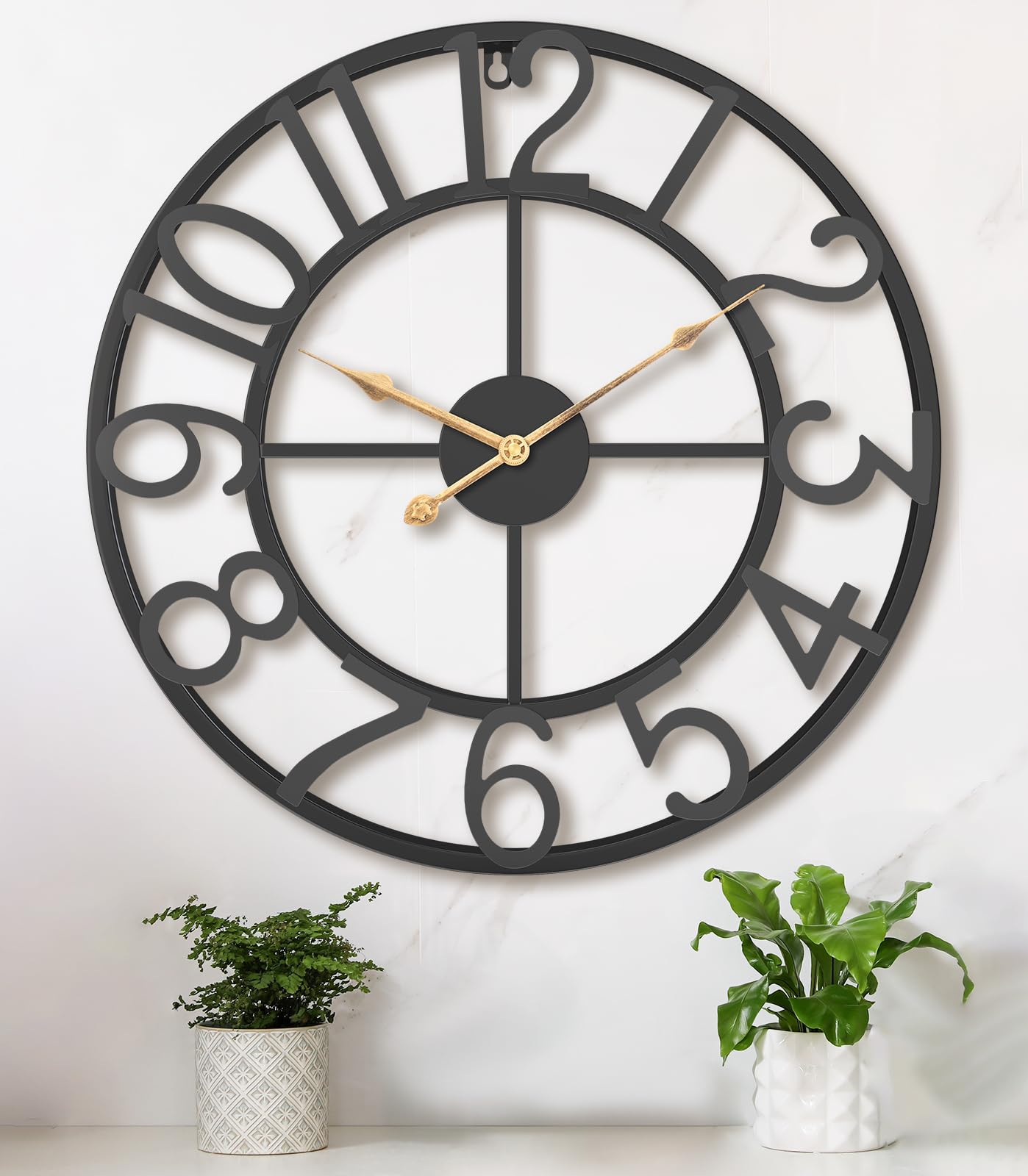Pytha Sight 24 Inch Roman Numerals Large Wall Clocks for Living Room Decor