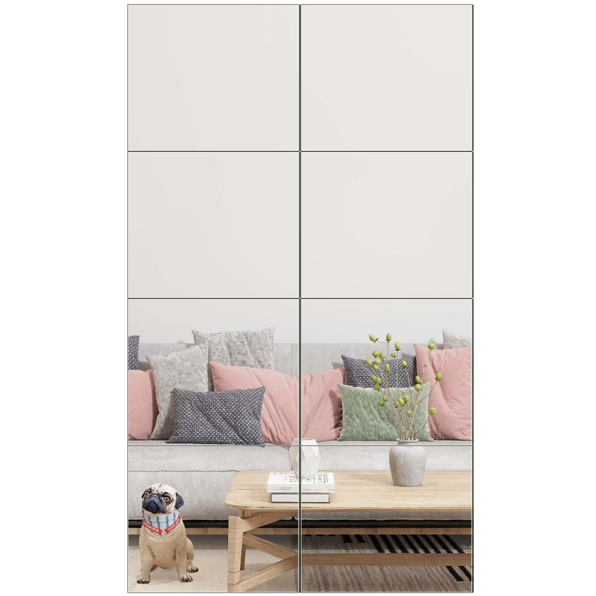 Ruomeng Home Gym Mirrors 12 Inch x 12Pcs Wall Mounted Mirror Glass Frameless Full Length Mirror Tiles for Home Gym, Bedroom, Door & Bathroom