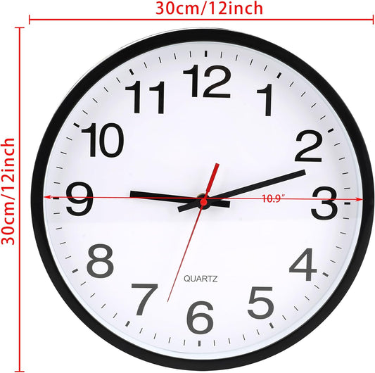 12In Wall Clock,Modern,Battery Operated,Non-Ticking Analog Clock,Black