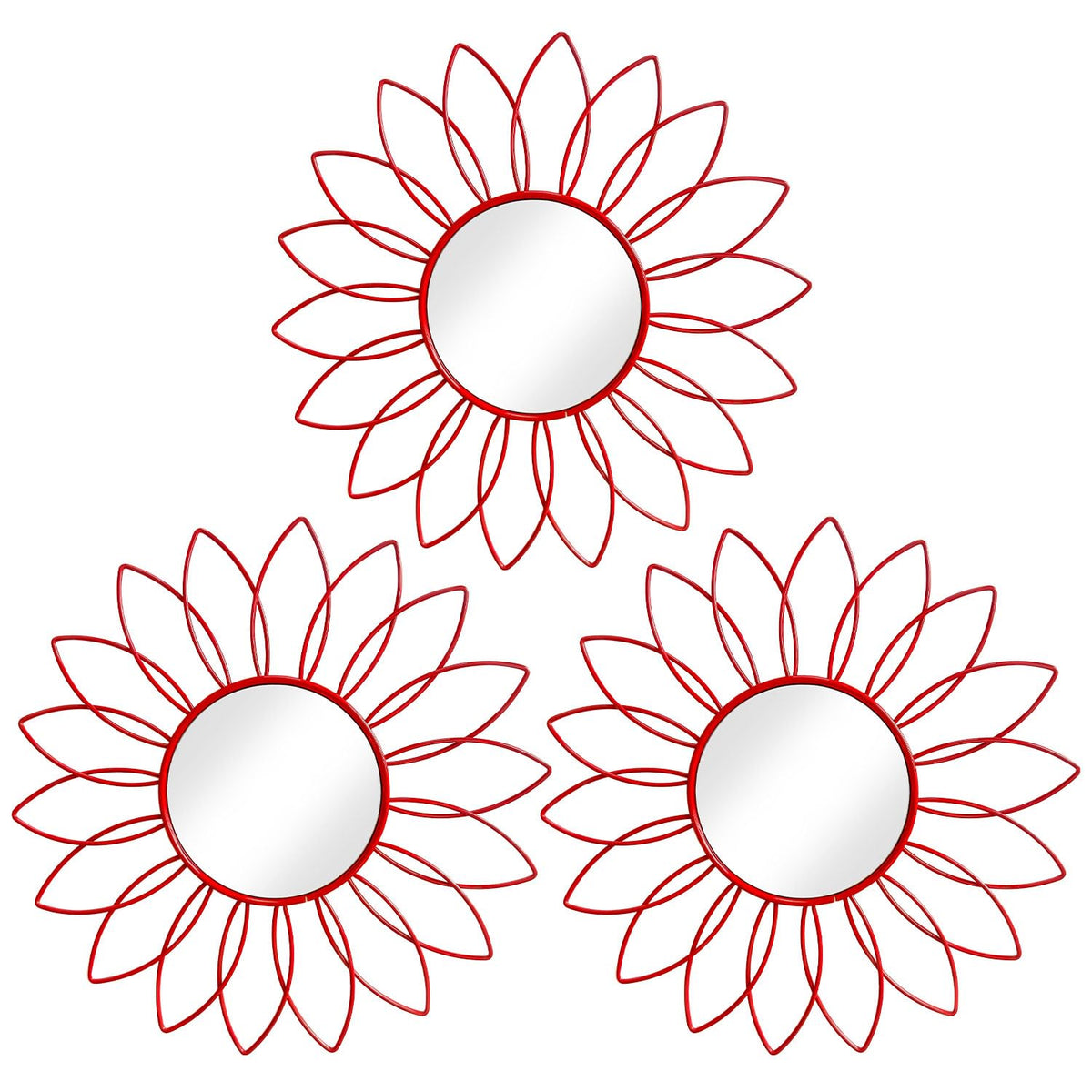 3 Pack Metal Mirrors for Wall Sunburst Wall Mirrors Home Décor Decorative Hanging Wall Art for Living Room Bedroom Entryway (Gold, Flower+Sunburst)