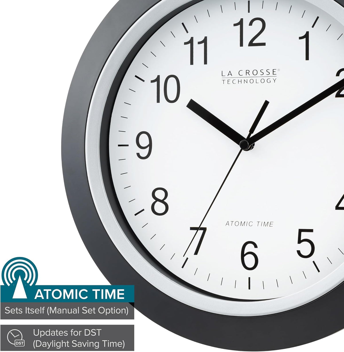 La Crosse Technology WT-3129B 12 Inch Atomic Analog Wall Clock, Pack of 1, Black