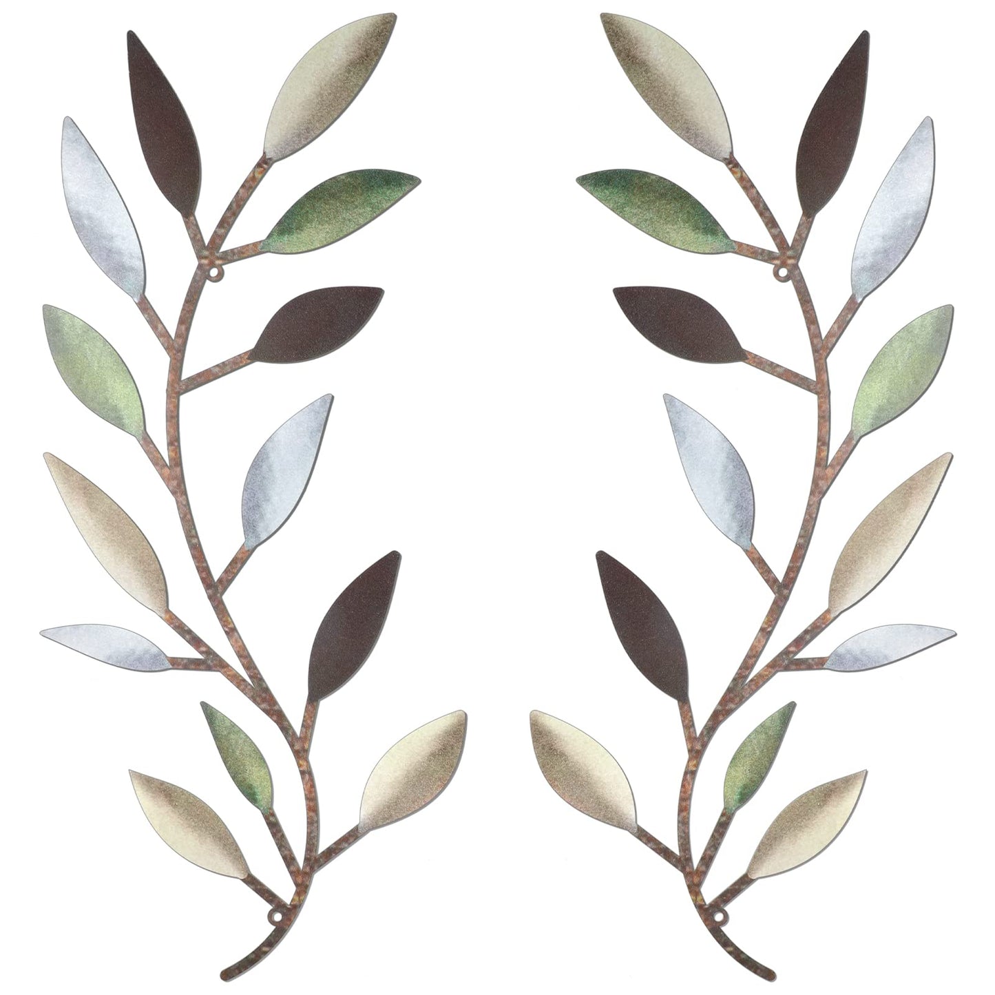 Zhengmy 2 Pcs Metal Leaf Wall Art Vine Branch Decor,Lively Colors