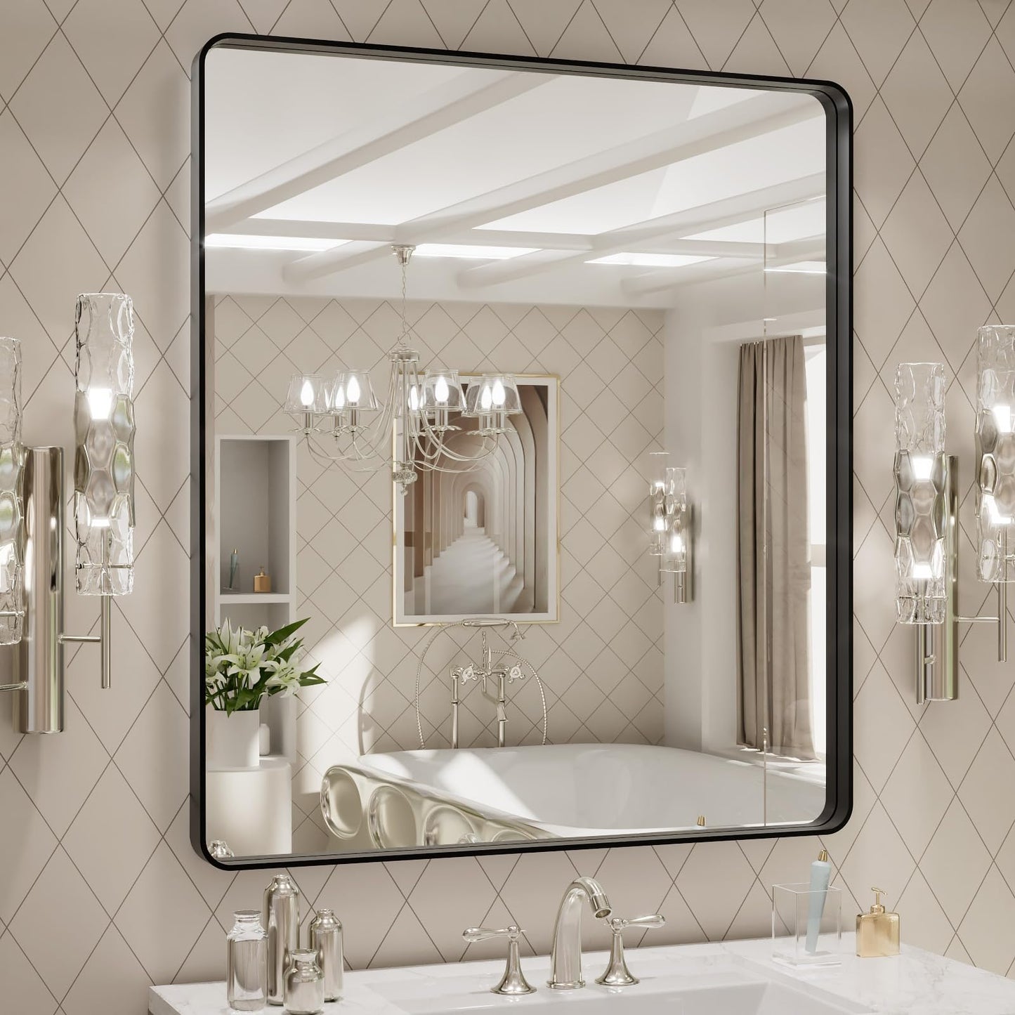 LOAAO 22X30 Inch Black Bathroom Mirror Metal Framed