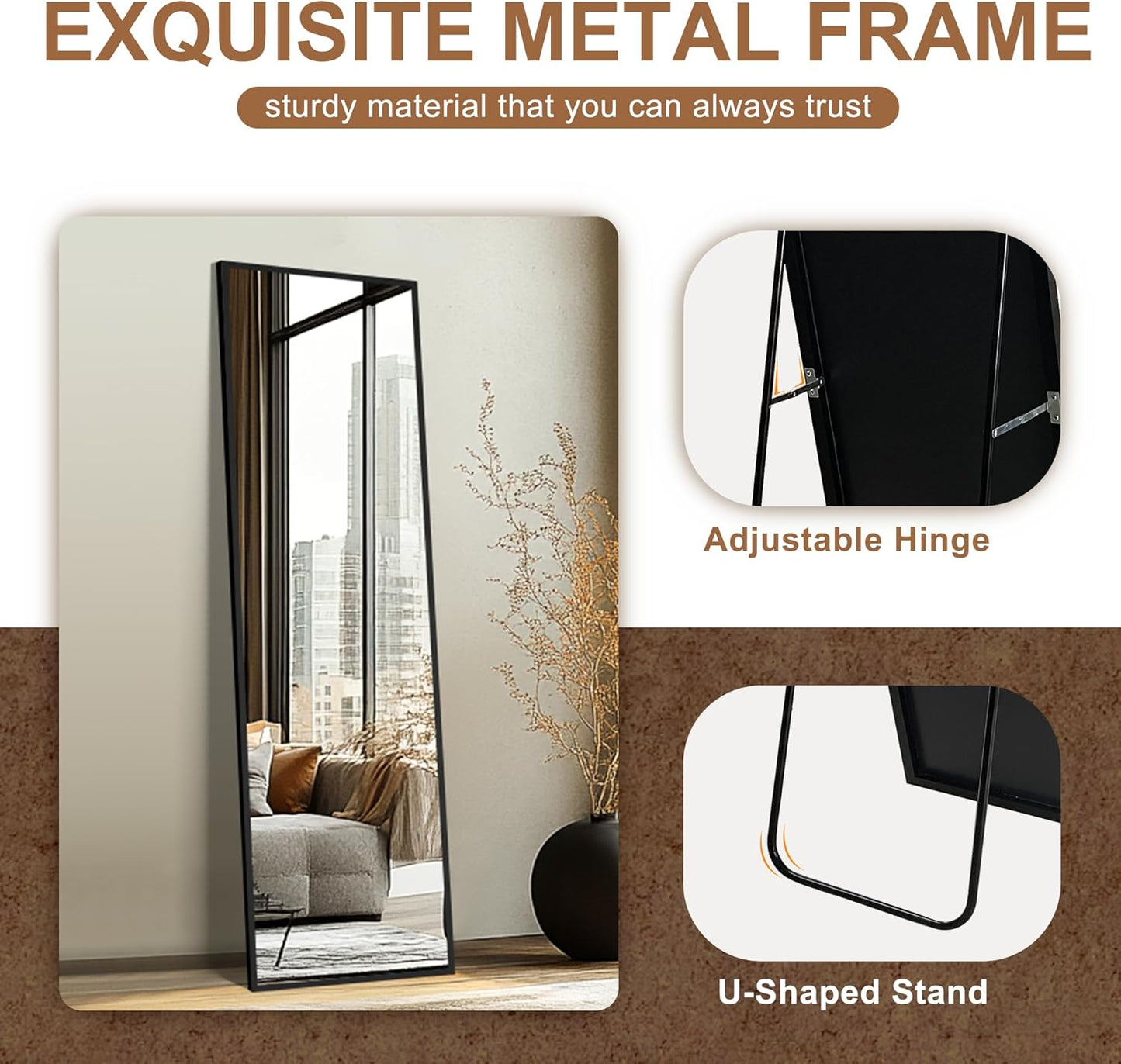 Delma Full Length Mirror with Stand, Black Floor Mirror