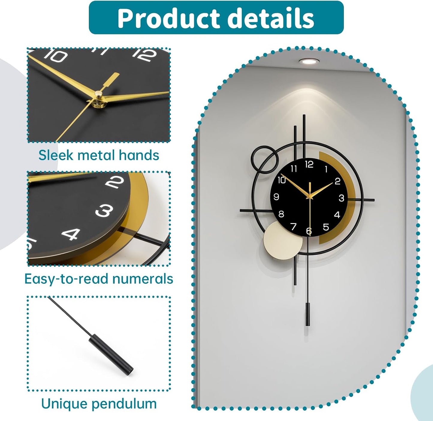 Wall Clock for Living Room Decor Modern Clock Pendulum Silent