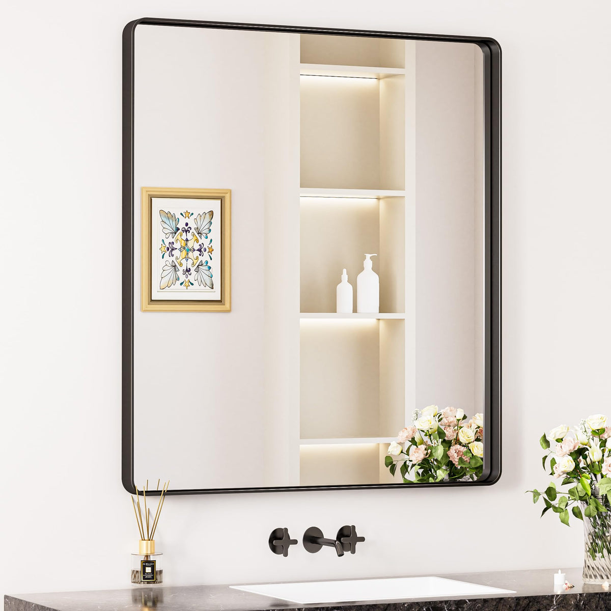 Keonjinn 20 x 30 Inch Brushed Nickel Bathroom Mirrors for Over Sink