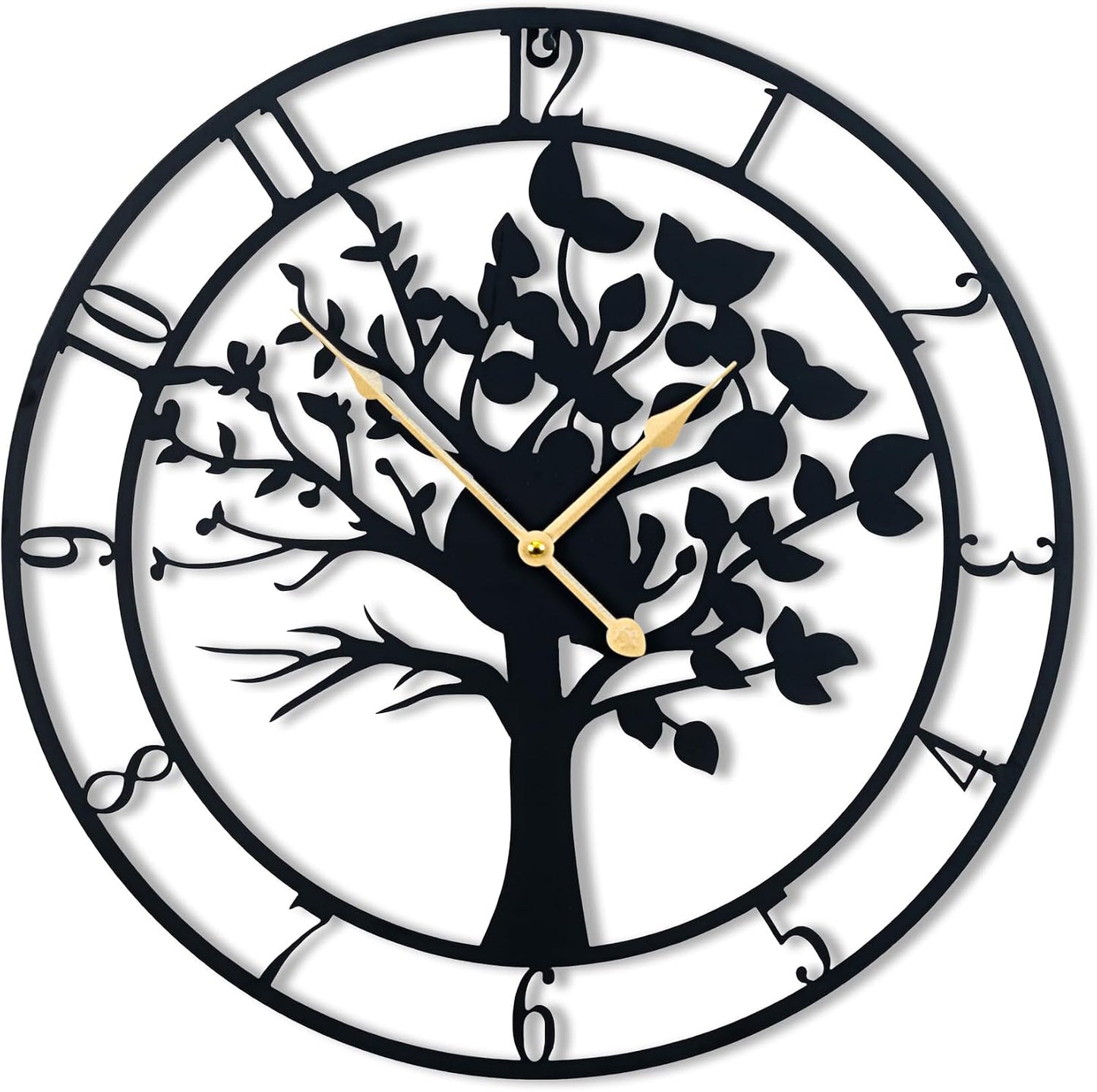 16 Inch Wall Clock, Tree of Life Metal Non Ticking for Living Room