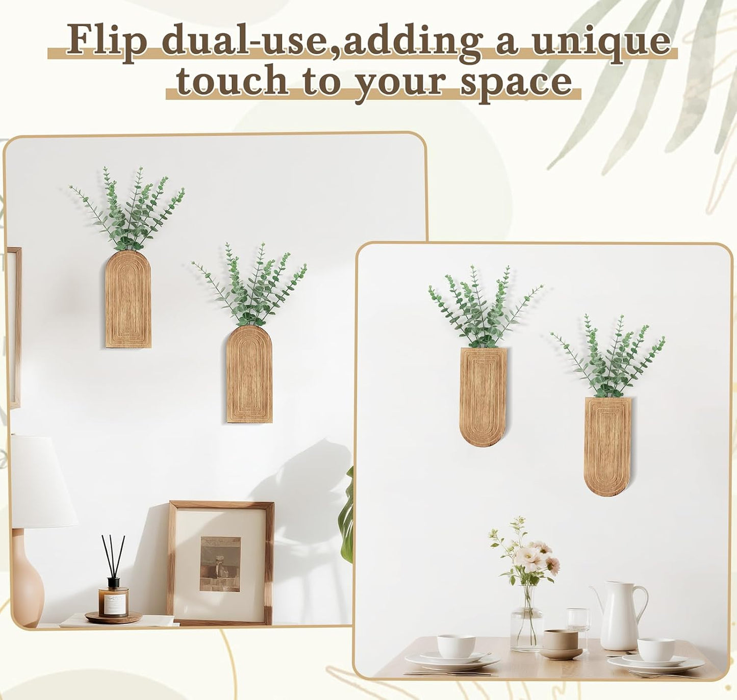 Dahey Wood Wall Planter Vase with Fake Eucalyptus Plants Boho Wall Decor