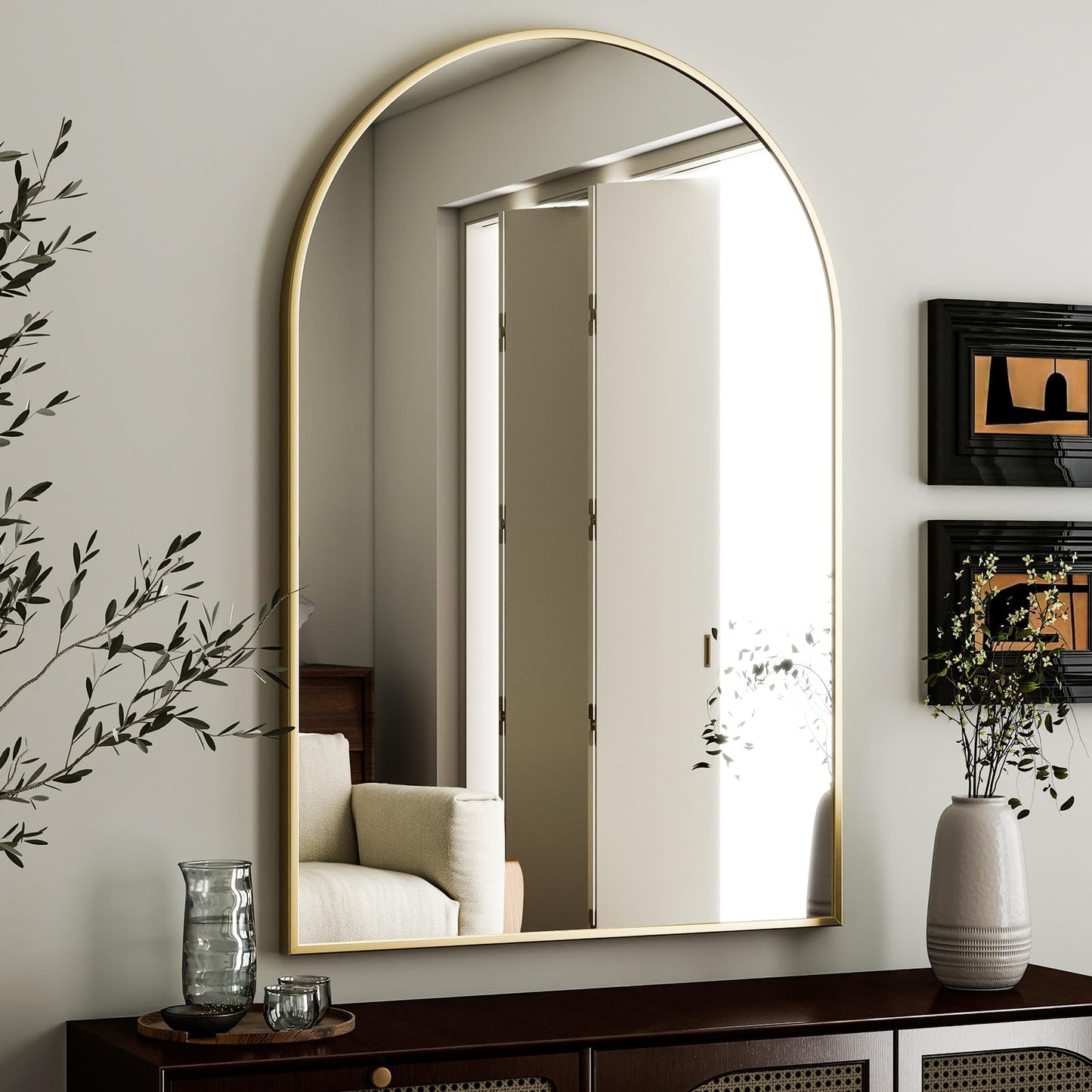 HARRITPURE Arched Wall Mirror 24"x36" Black Metal Frame Vanity Mirrors