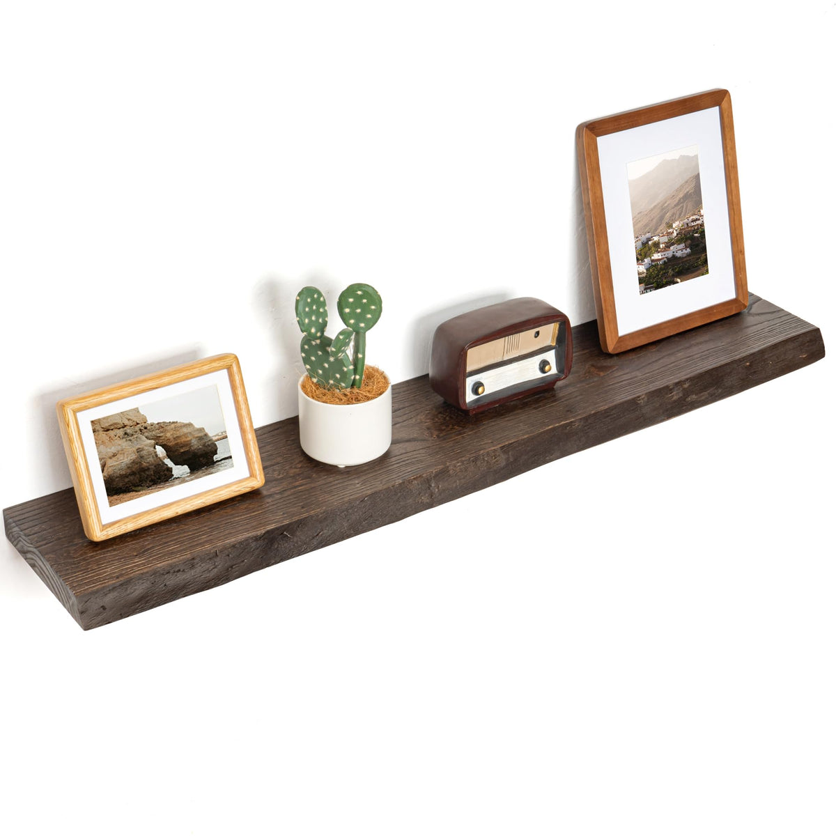 Floating Shelves for Wall Decor, Rustic Solid Elm Wood Live Edge Floating Shelves Wall Mounted, Wall Shelves with Invisible Bracket for Living Room Bathroom Bedroom Kitchen, 24 Inch Set of 2, Natural