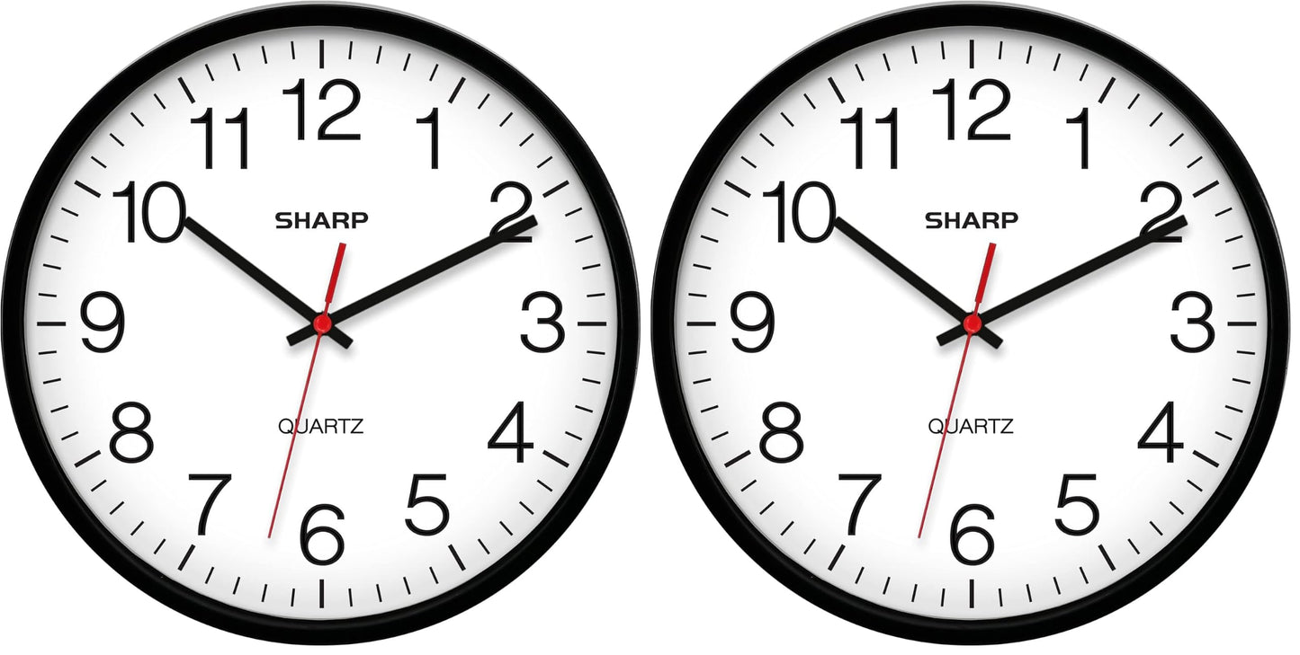Sharp 14-Inch Battery Wall Clock, Silent Non-Ticking, Easy-Read, Black