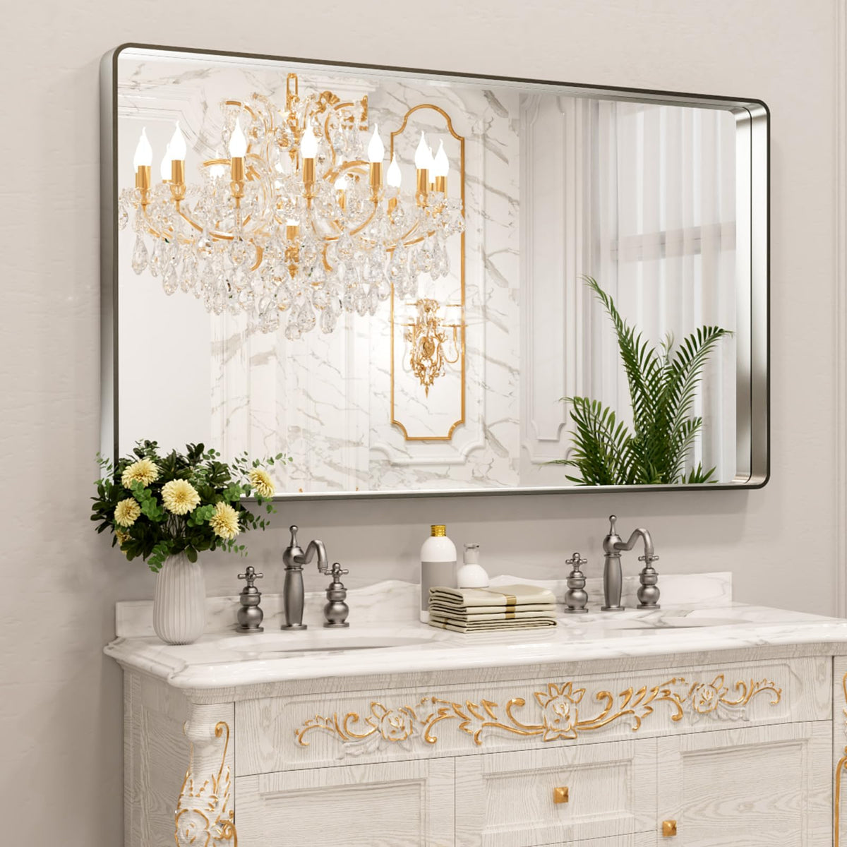 LOAAO 22X30 Inch Black Bathroom Mirror Metal Framed