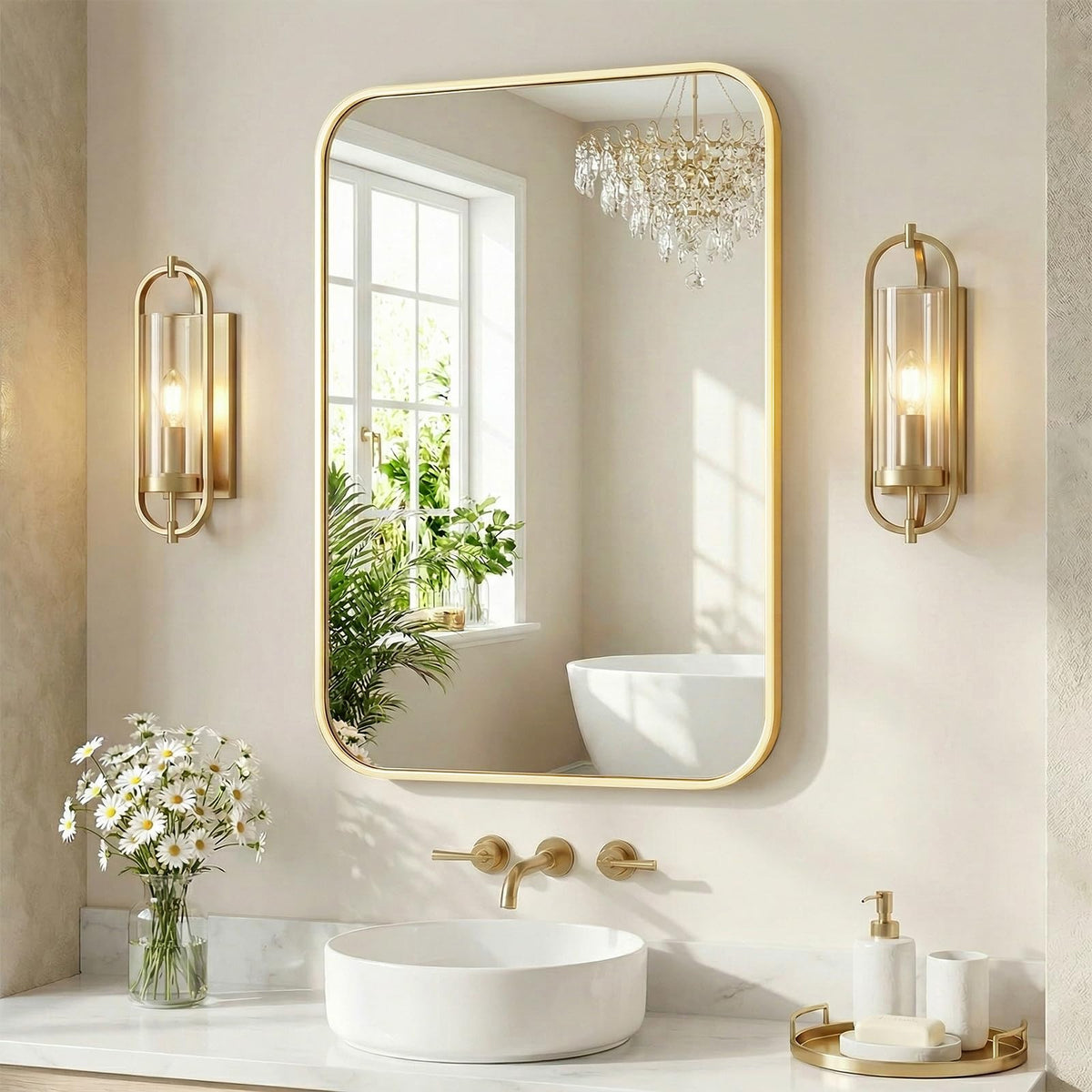 Sweetcrispy 20"x30" Arched Gold Bathroom Mirrors for Wall