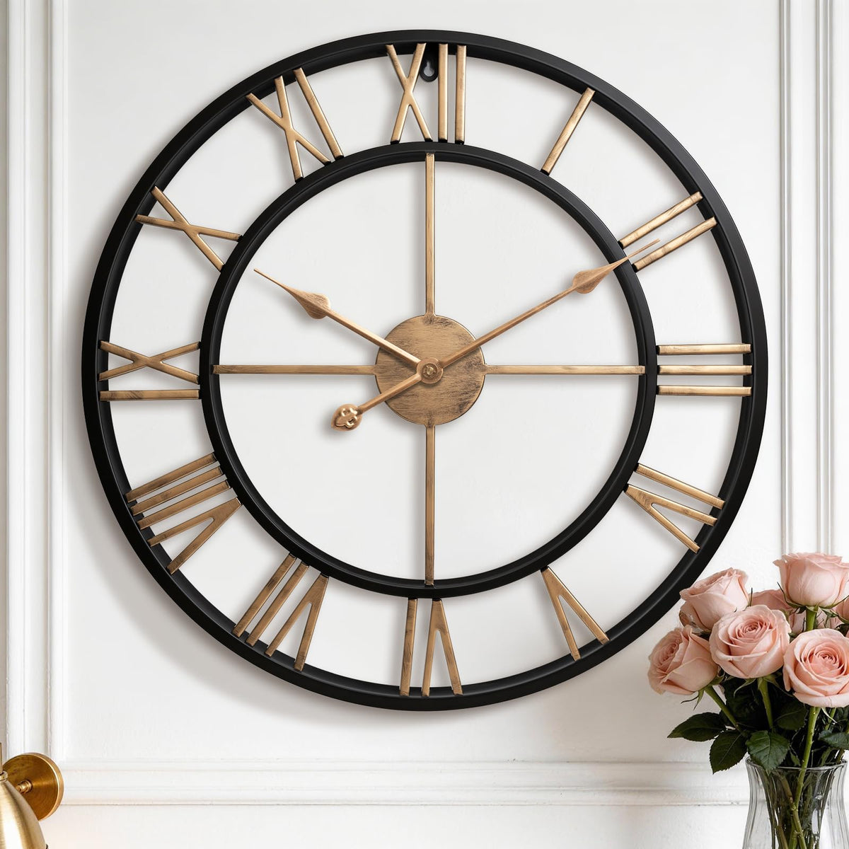 Pytha Sight 24 Inch Roman Numerals Large Wall Clocks for Living Room Decor