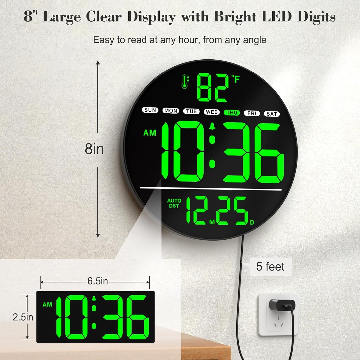 WallarGe Electric Large Digital Wall Clock with LED Display