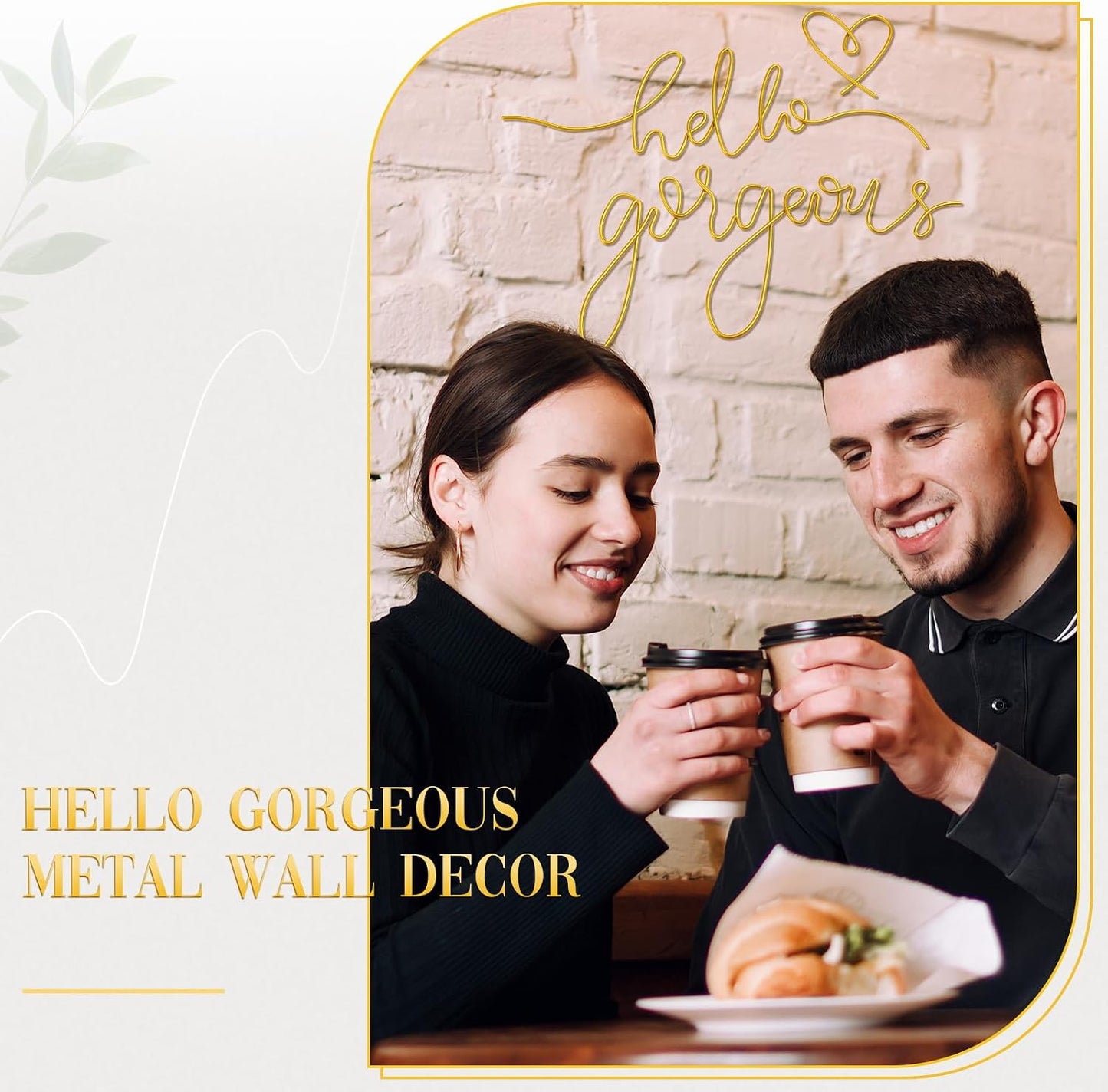 Hicarer Metal Hello Gorgeous Wall Art Minimalist Wall Decor,Gold,Classic