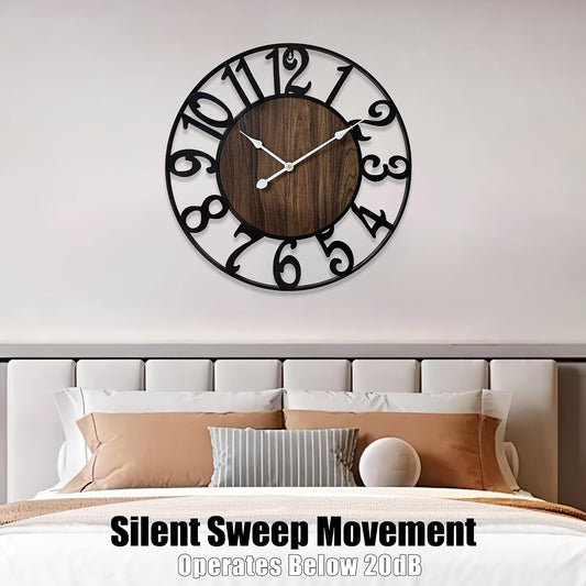 24 Inch Large Wall Clock for Living Room Bedroom Kitchen Mantel Decor, Silent Battery Operated Decorative Non Ticking Metal Round Modern Farmhouse Arabic Numerals Big Clock Wall Decor