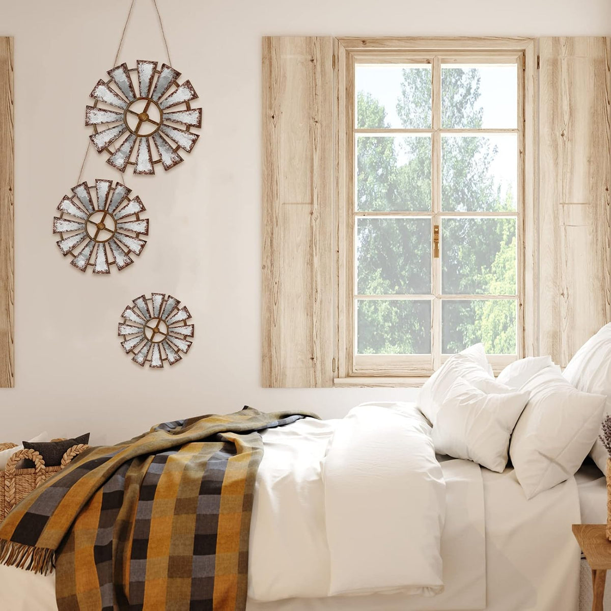 Yookeer 3 Pcs Wood Windmill Wall Decor Rustic Farmhouse Decor,Farmhouse