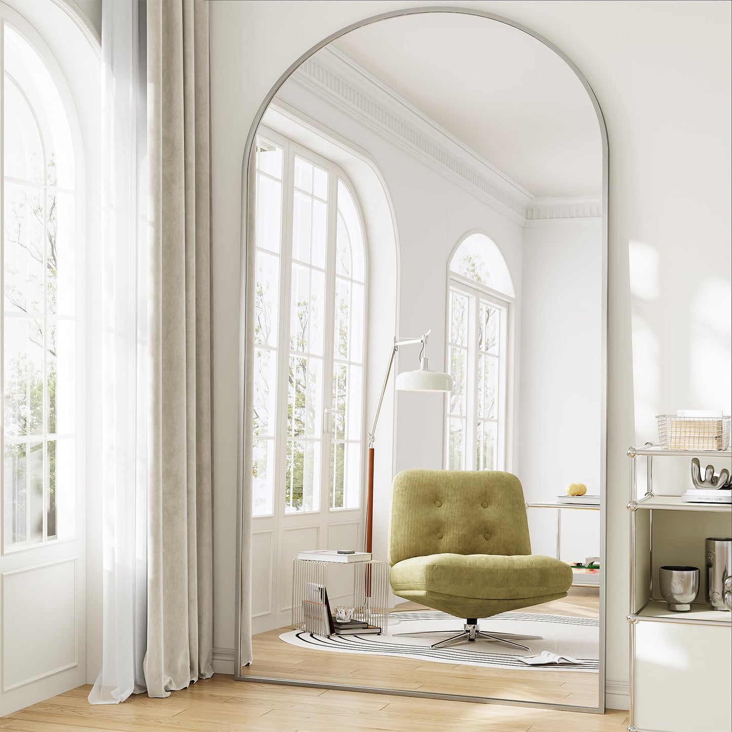 57" x 20" Arched Full Length Mirror - Wall Mounted/Floor Mirror Aluminum Alloy Frame Full Body Mirrors for Bathroom Living Room Bedroom and Entryway,Black