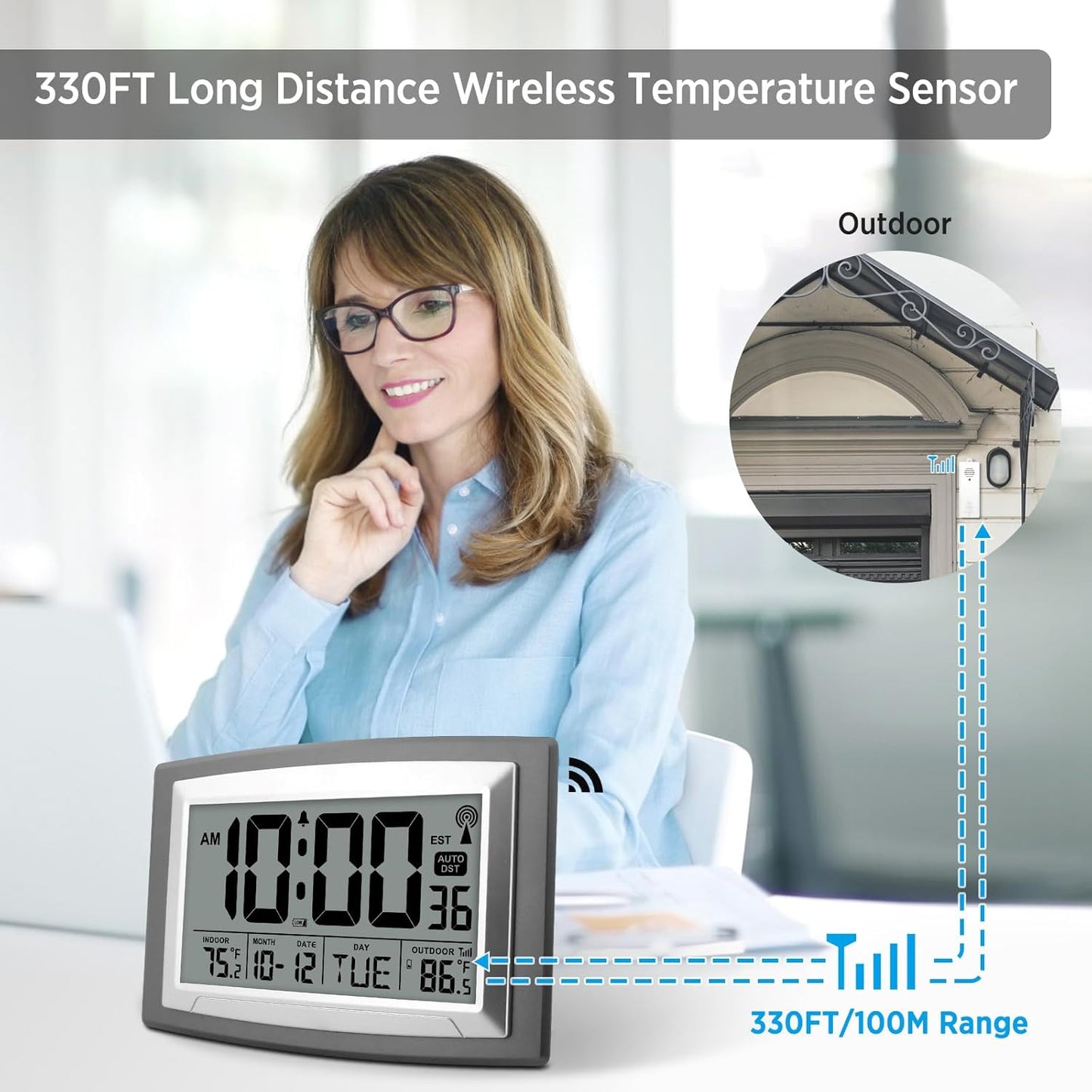 WallarGe Atomic Clock 12.5 Inch Self-Setting Digital Wall Clock
