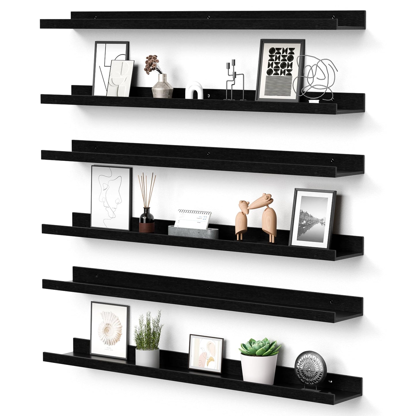 upsimples Floating Shelves for Wall Decor and Storage, Brown, 6Pcs 15.7''
