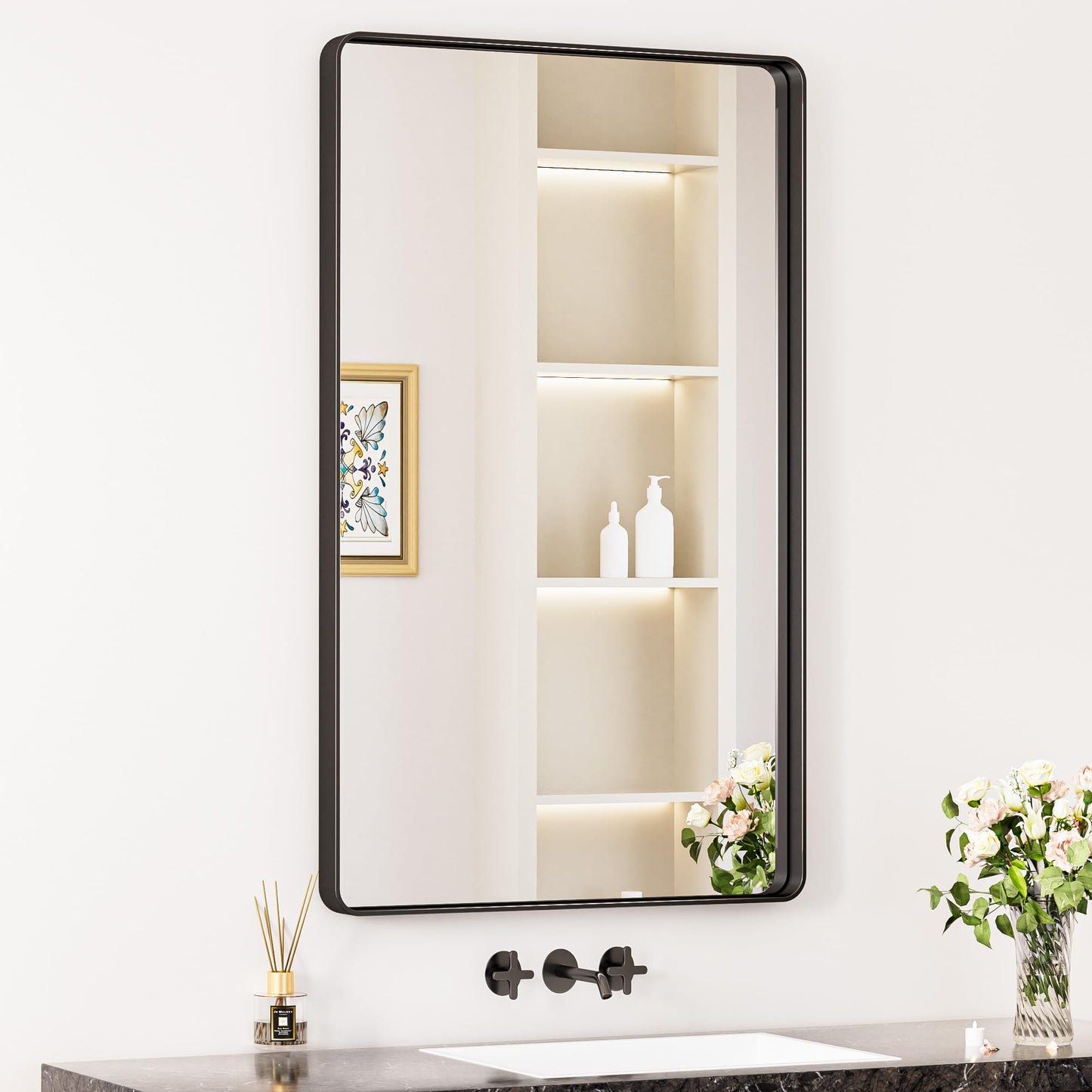 Keonjinn 20 x 30 Inch Brushed Nickel Bathroom Mirrors for Over Sink