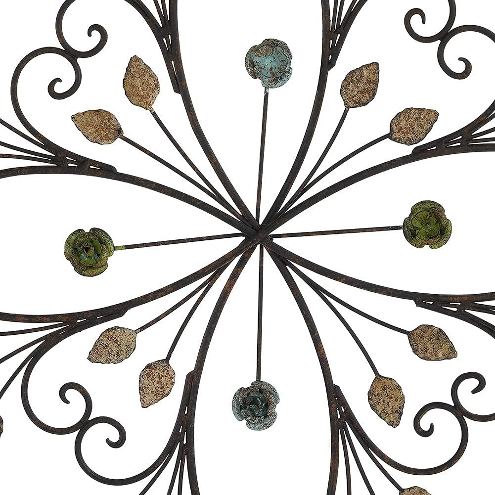 KUWIVO Lechesis 24" Metal Flower Scroll Wall Art Decor Sculptures with Rust Leaf for Living Room Bedroom