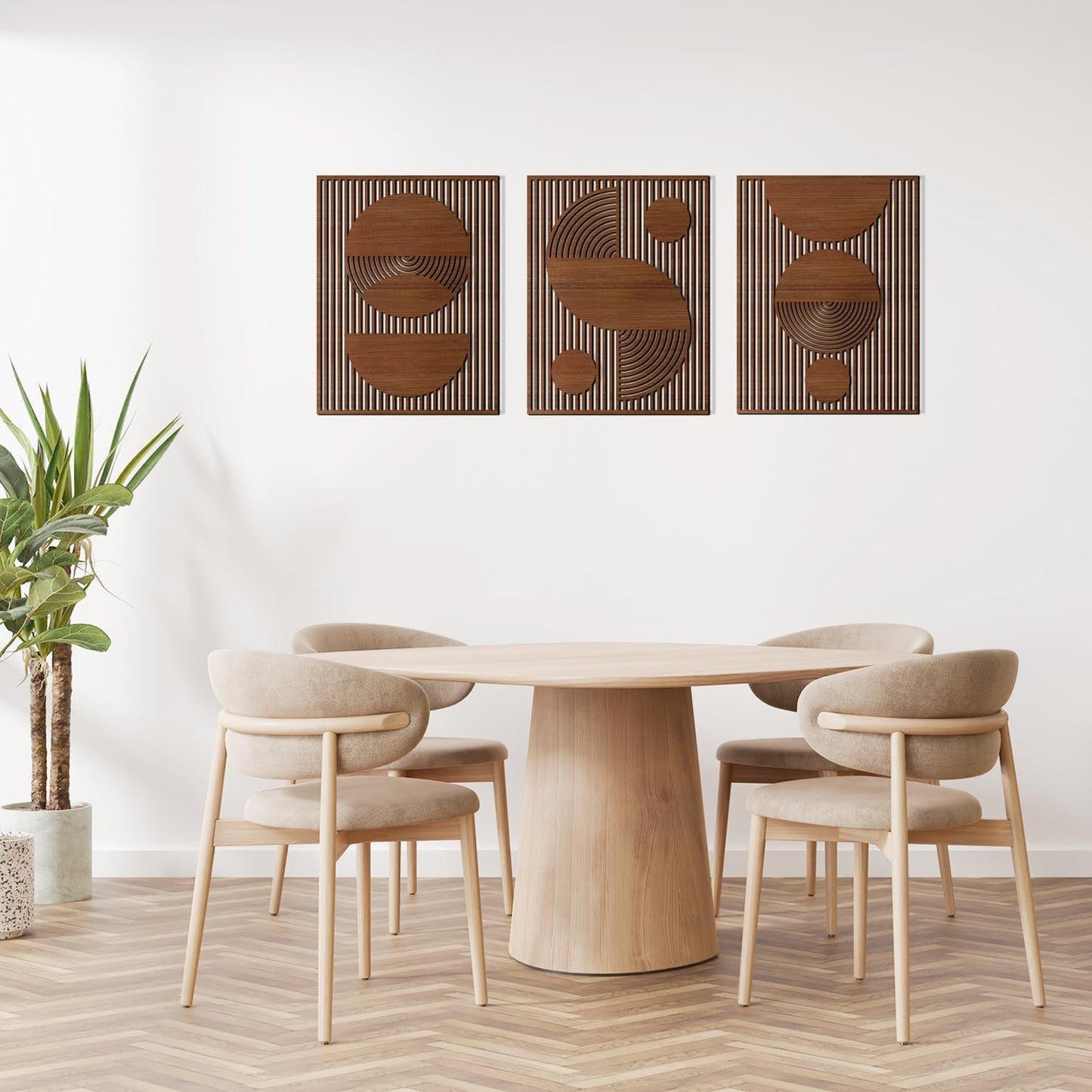 Abstract Wood Wall Art, Mid Century Modern Geometric Wooden Panels Set