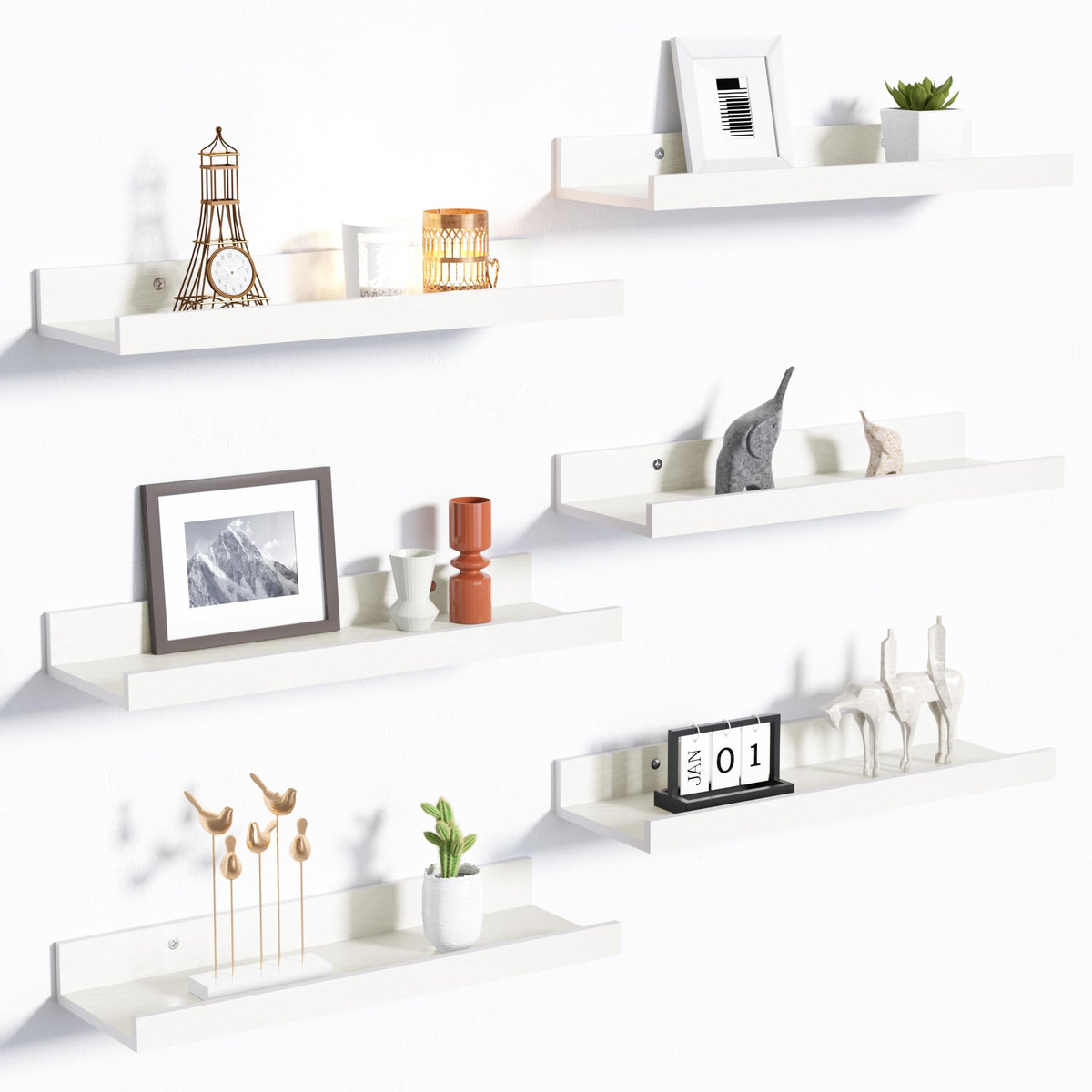 upsimples Floating Shelves for Wall Decor and Storage, Brown, 6Pcs 15.7''