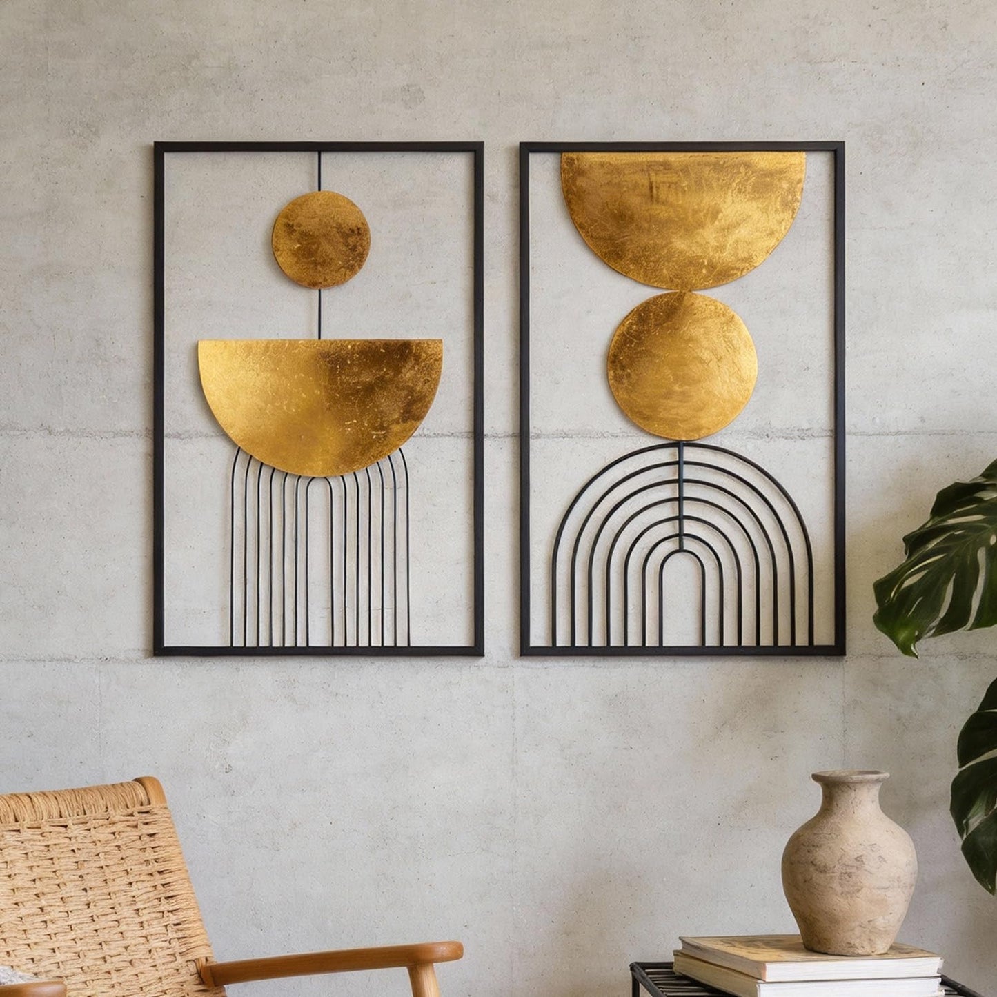 Oakrain 3 Pack Metal Wall Art, Abstract Minimalist Modern Wall Decor for Living Room, Bedroom, Office, Entryway