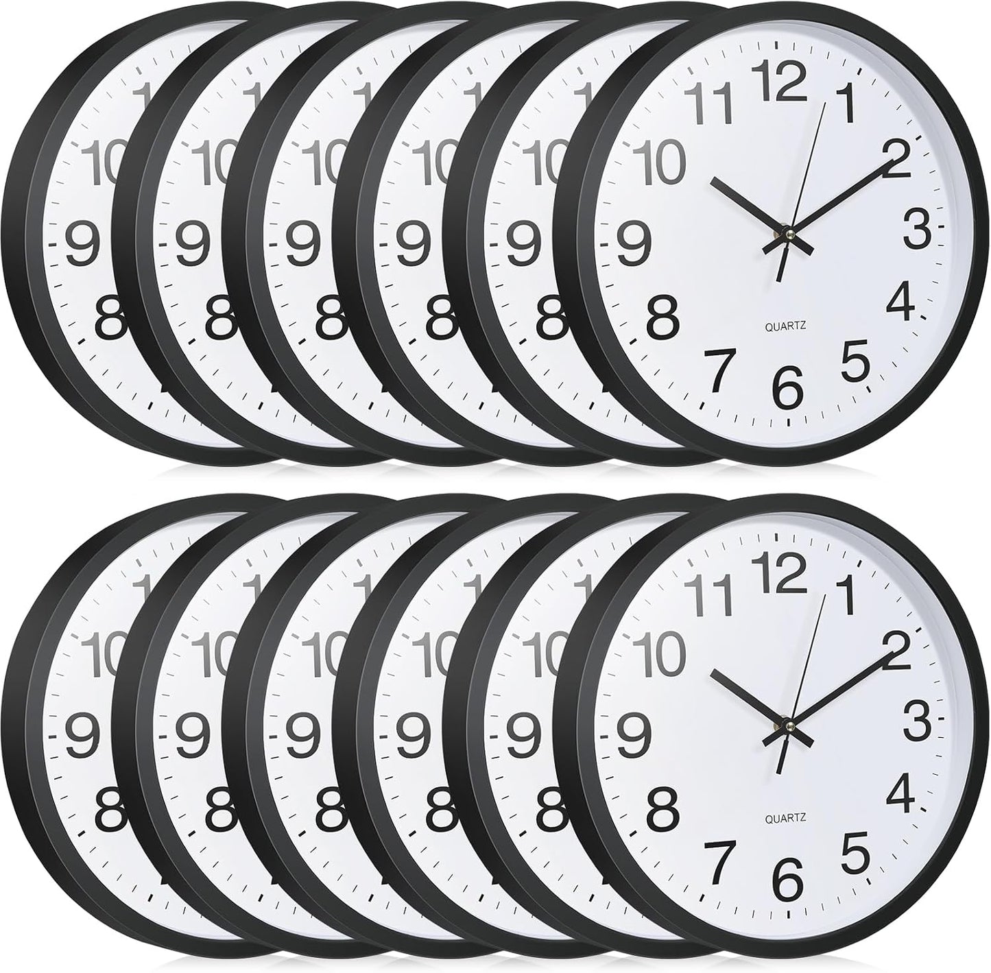 Inbagi 12 Pcs Silent Wall Clocks 12 Inch Large Quartz Analog Clock Black