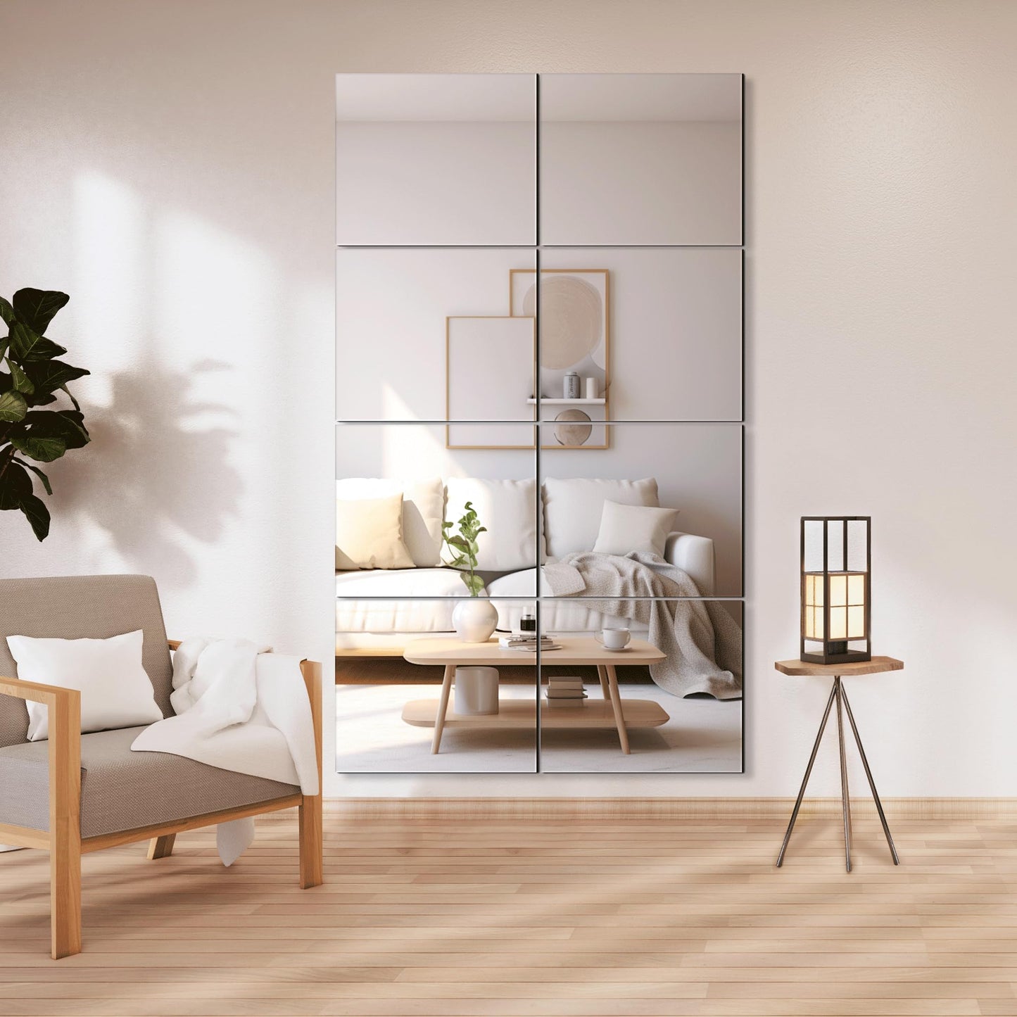 Delma Glass Full Length Wall Mirror Tiles, 14'' x 12'' 4PCS