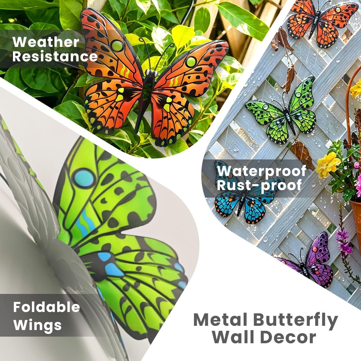 Metal Butterfly Wall Decor - 9.6" Outdoor Fence Wall Art Decor, Hanging Decoration for Garden Yard Living Room Bedroom Patio Balcony(4 Pack)