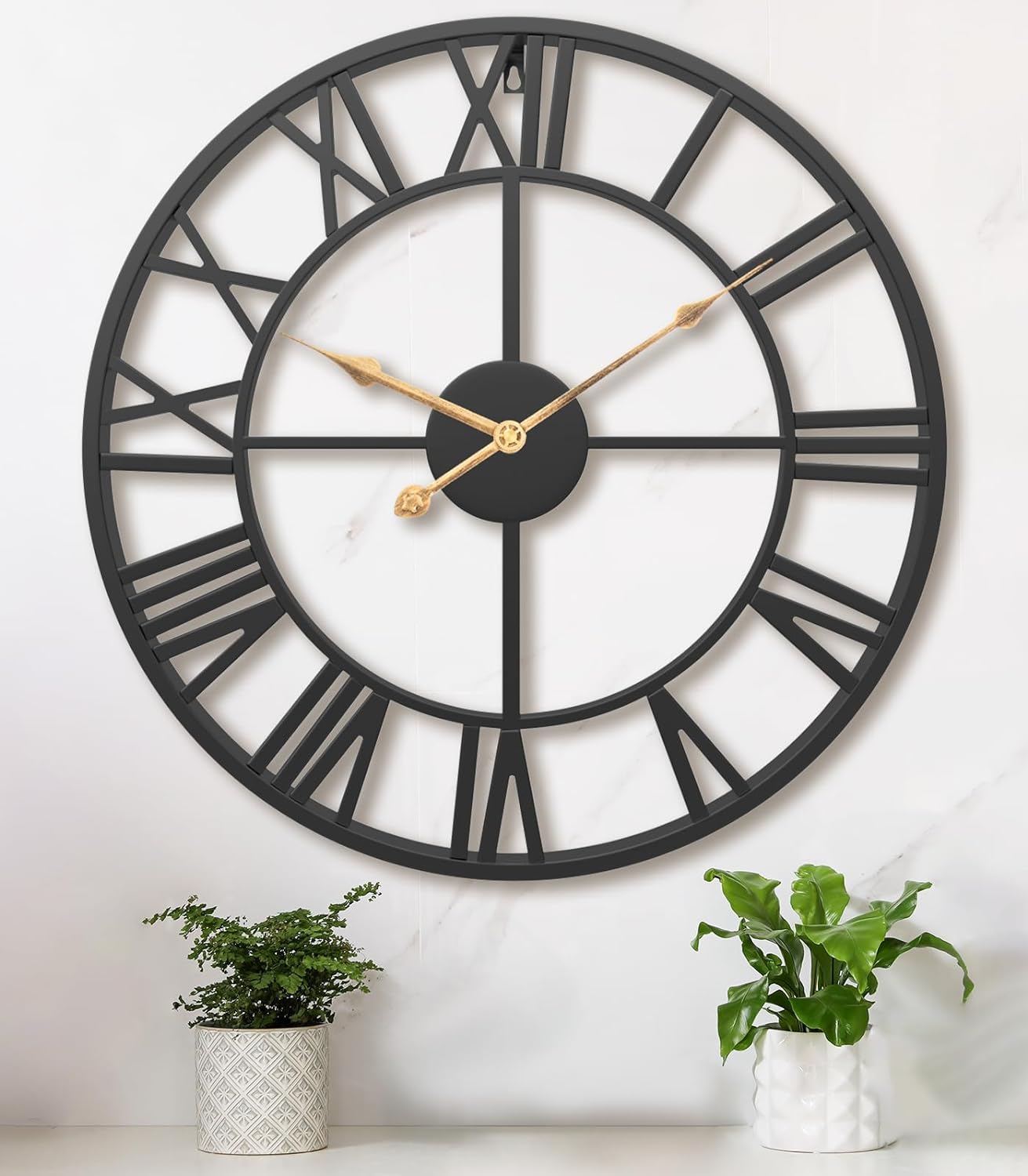 Pytha Sight 24 Inch Roman Numerals Large Wall Clocks for Living Room Decor