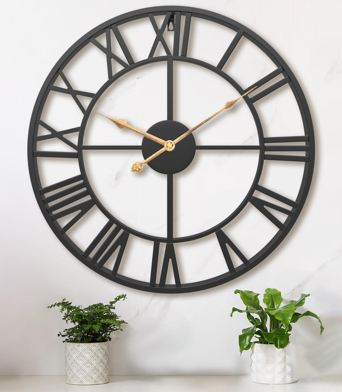 Pytha Sight 24 Inch Roman Numerals Large Wall Clocks for Living Room Decor