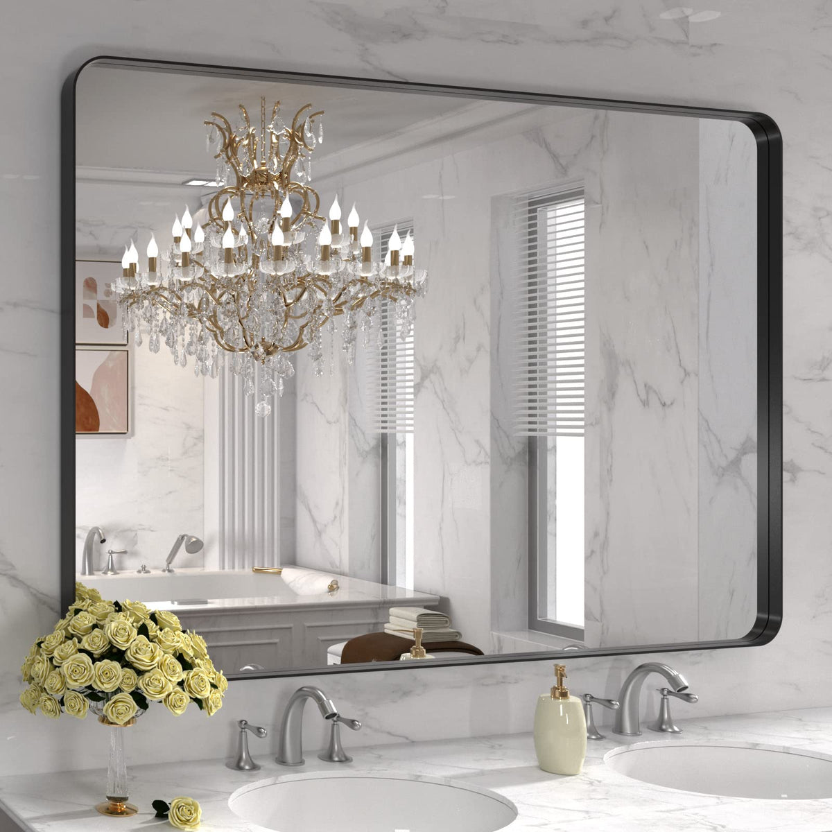 LOAAO 22X30 Inch Black Bathroom Mirror Metal Framed