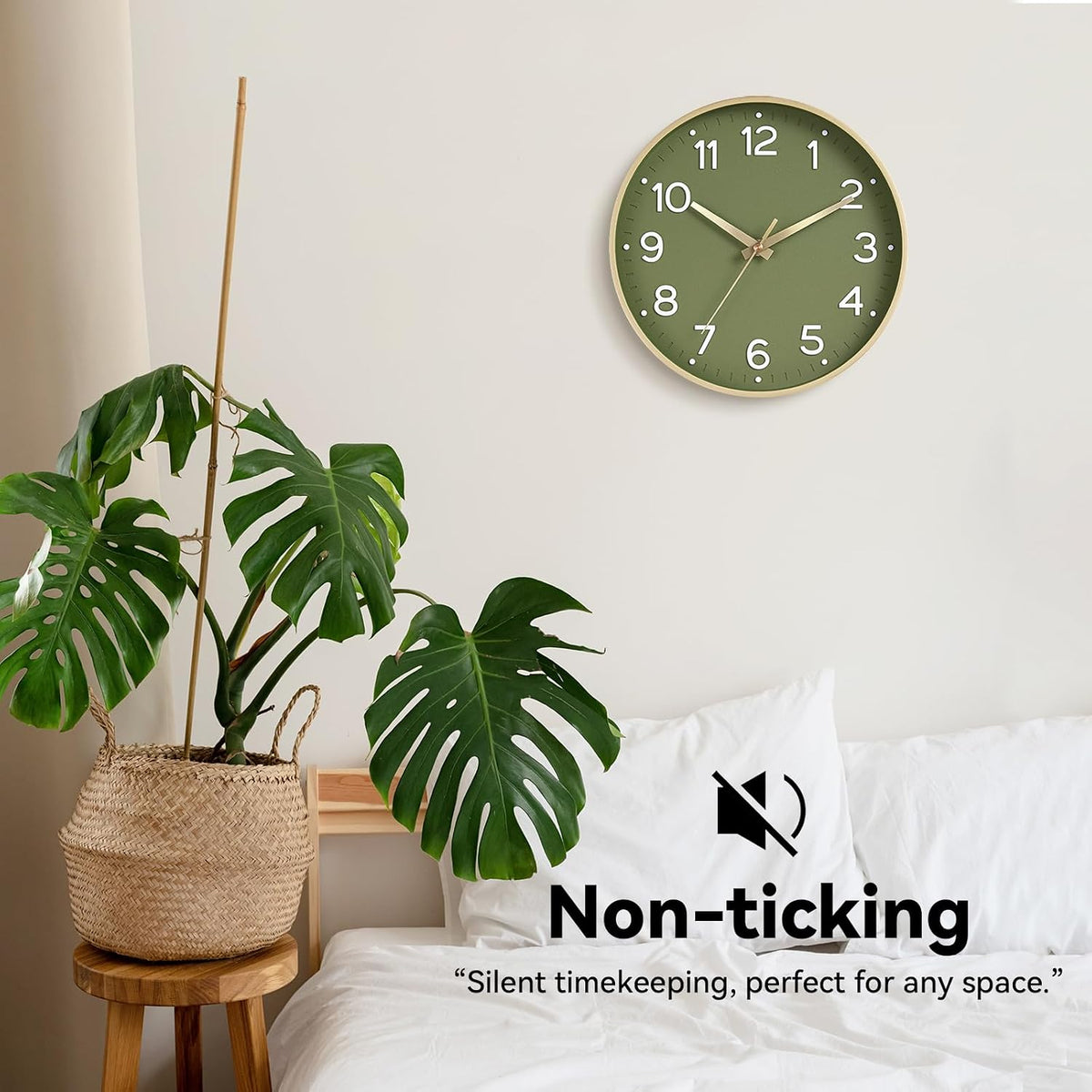 Roymnie 8 Inch Wall Clock, Battery Operated Silent Non Ticking Green Analog