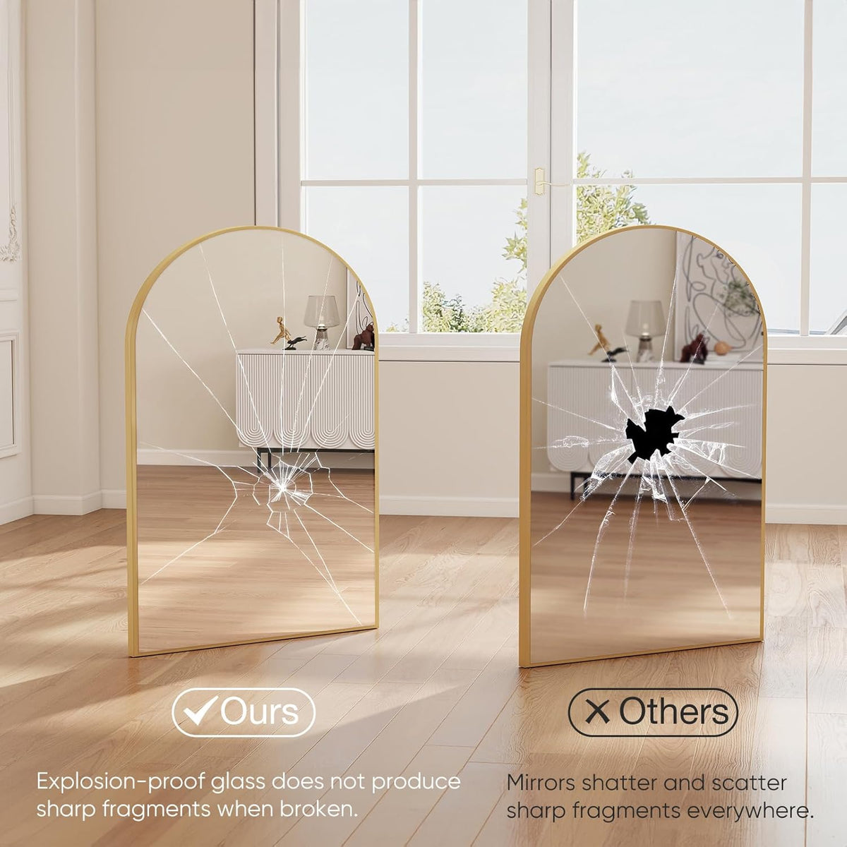 NEWBULIG 20X30 Inch Arched Bathroom Wall Mirror for Over Sink, Gold