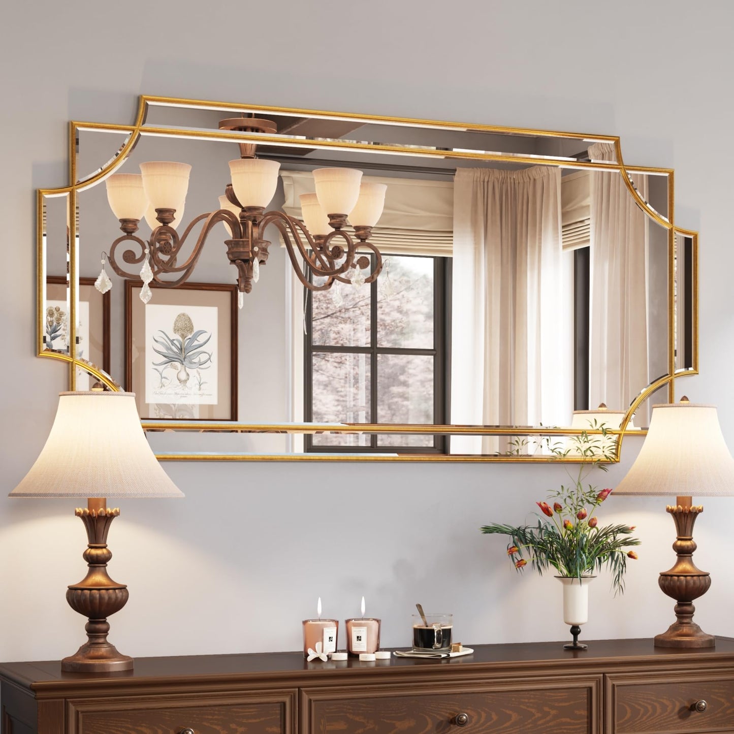 Kelly Miller 32"x48" Gold Foil Scalloped Edge Decorative Vanity Wall Mirror