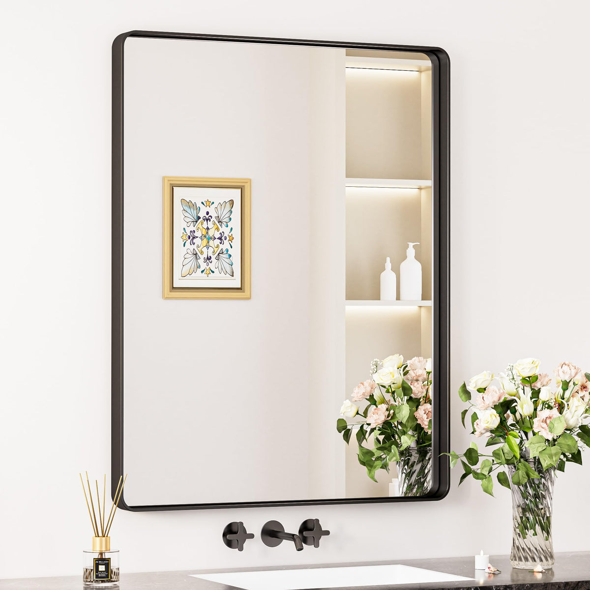 Keonjinn 20 x 30 Inch Brushed Nickel Bathroom Mirrors for Over Sink